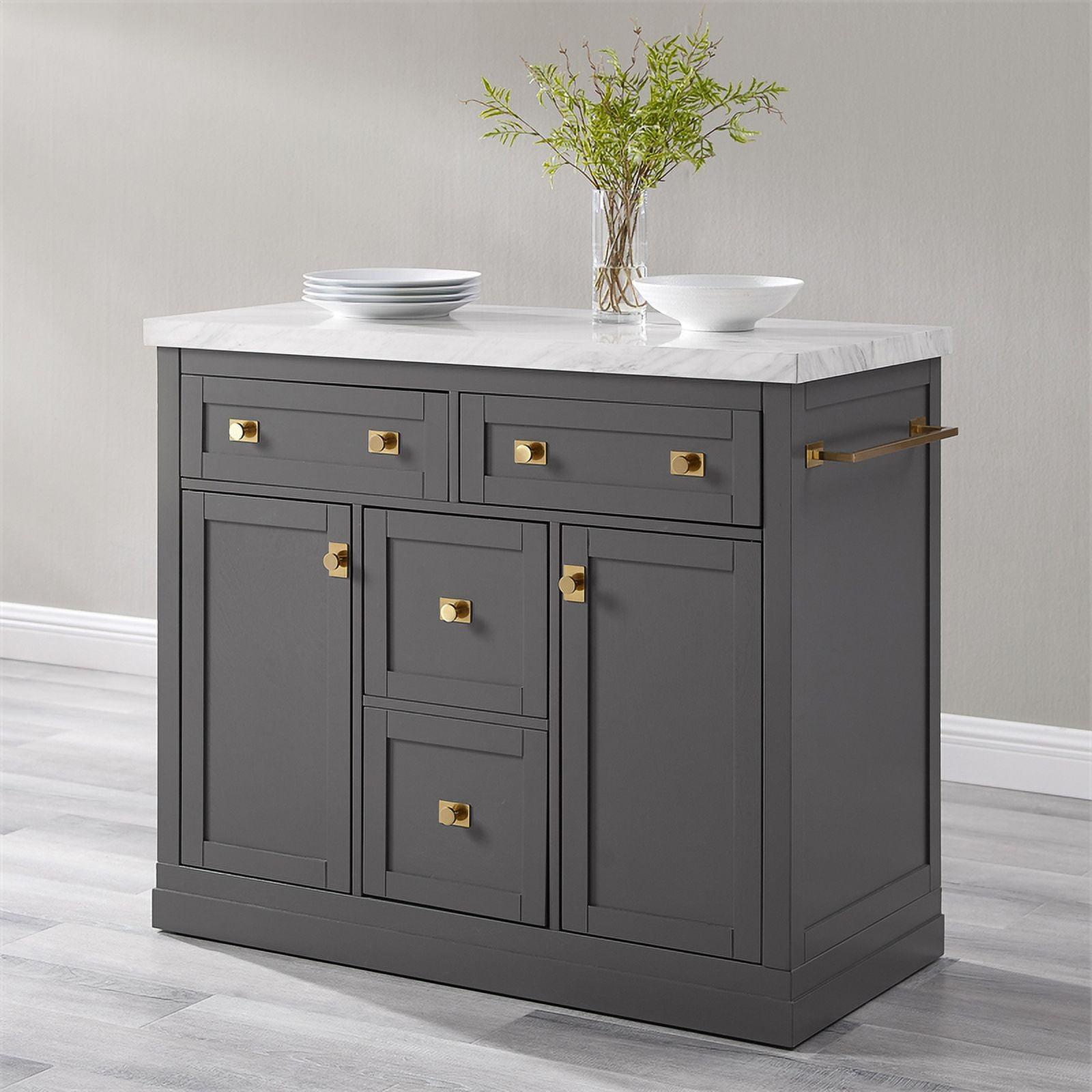 Claire Gray Wood Kitchen Island with Faux Marble Top