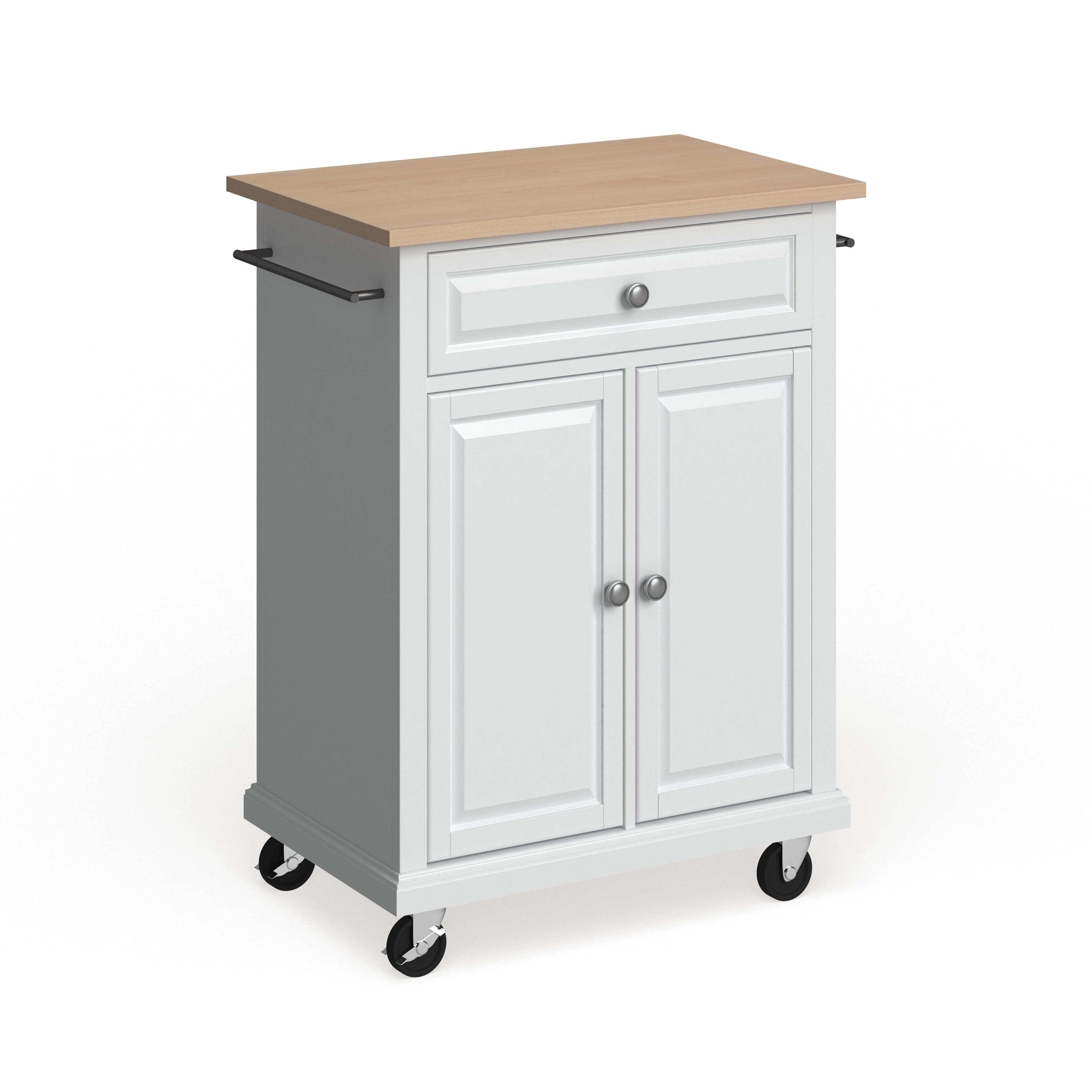 Compact Wood Top Kitchen Cart White - Crosley: Mobile Storage, Adjustable Shelf, Towel Bars