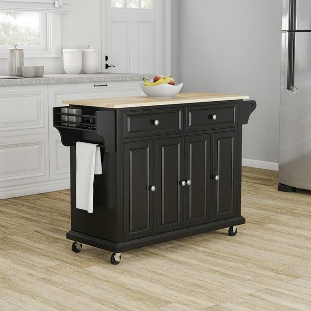 Crosley Furniture Cambridge Natural Wood Top Kitchen Island in Black