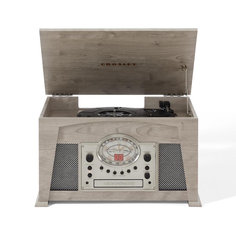 Gray Vintage 8-in-1 Wood Record Player with AM/FM Radio