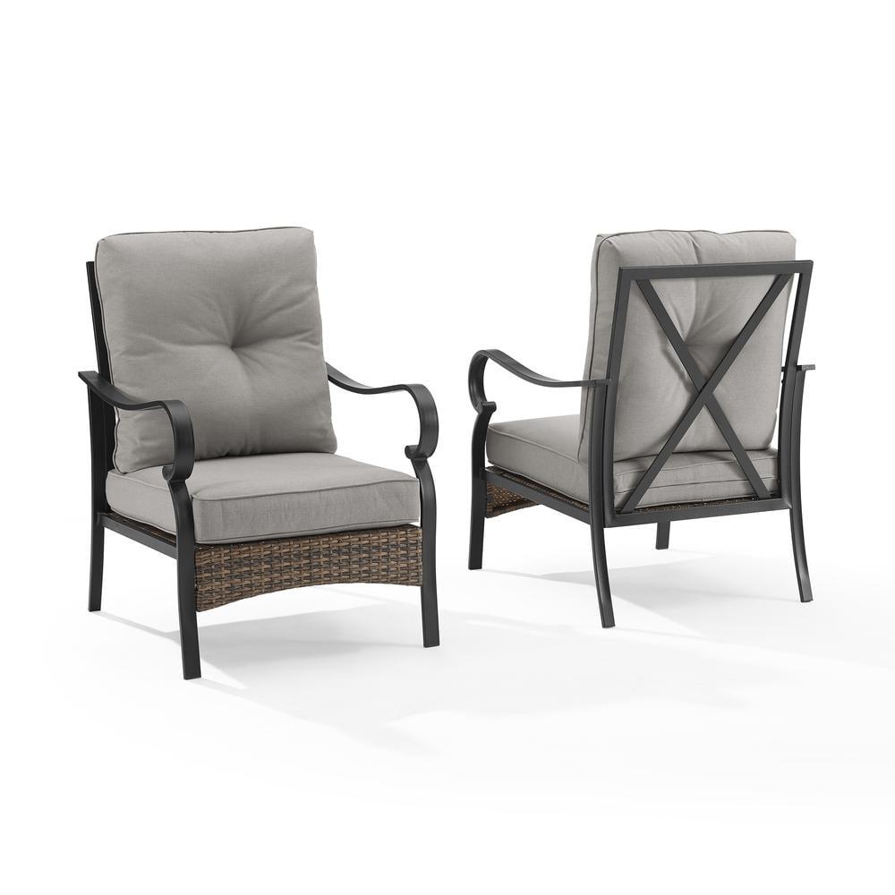 2pk Dahlia Outdoor Steel Arm Chairs Taupe/Matte Black - Crosley: Padded, Weather-Resistant Patio Seating