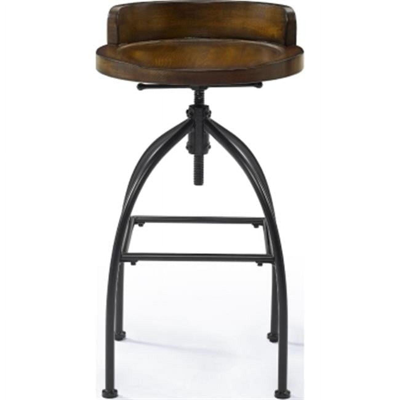 Edison Adjustable Height Stool Brown - Crosley: Industrial, Contoured Wood Seat, Steel Base, 26"-30.25" H