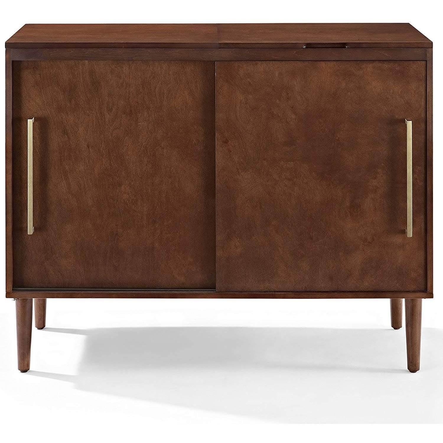 Everett Mid-Century Modern Brown Media Console with Record Storage