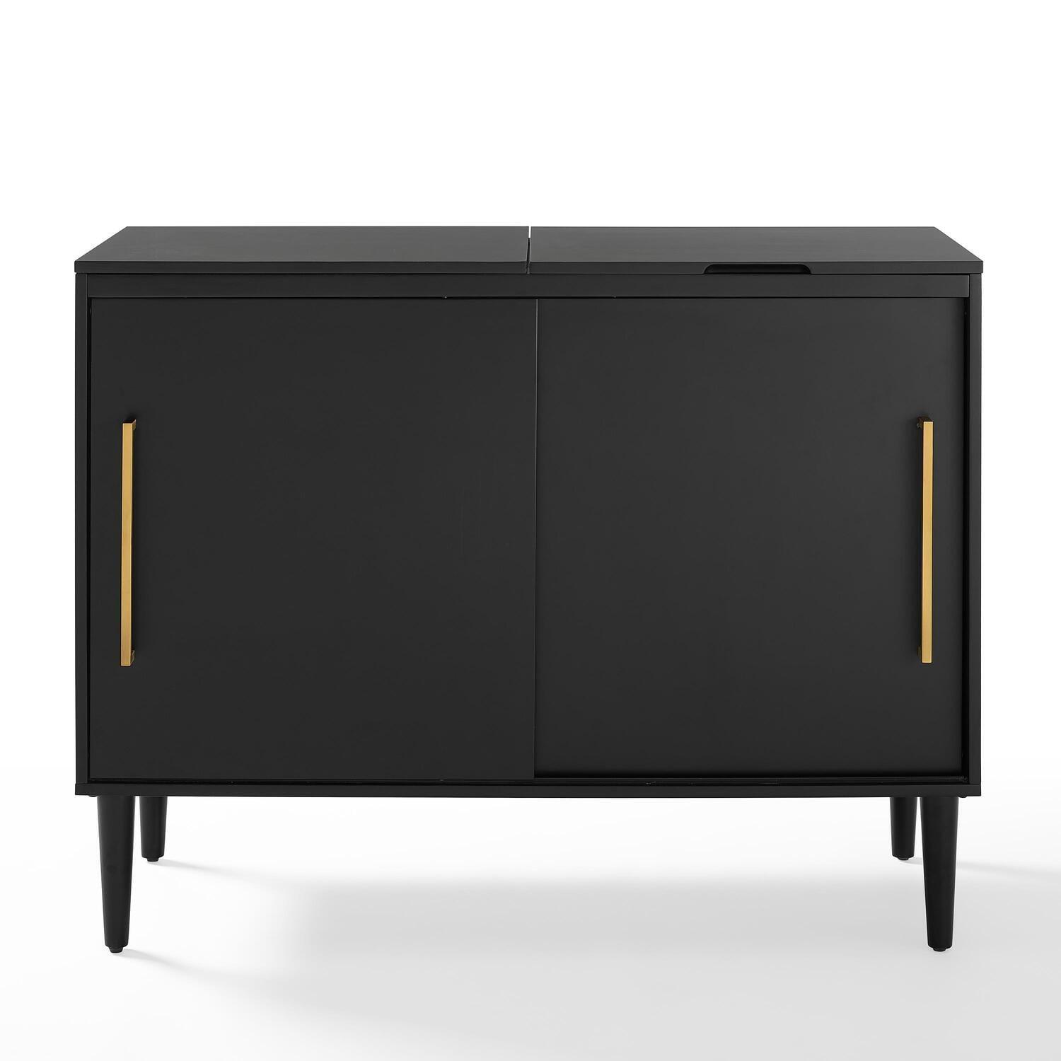 Everett Matte Black Mid-Century Modern Media Console with Storage