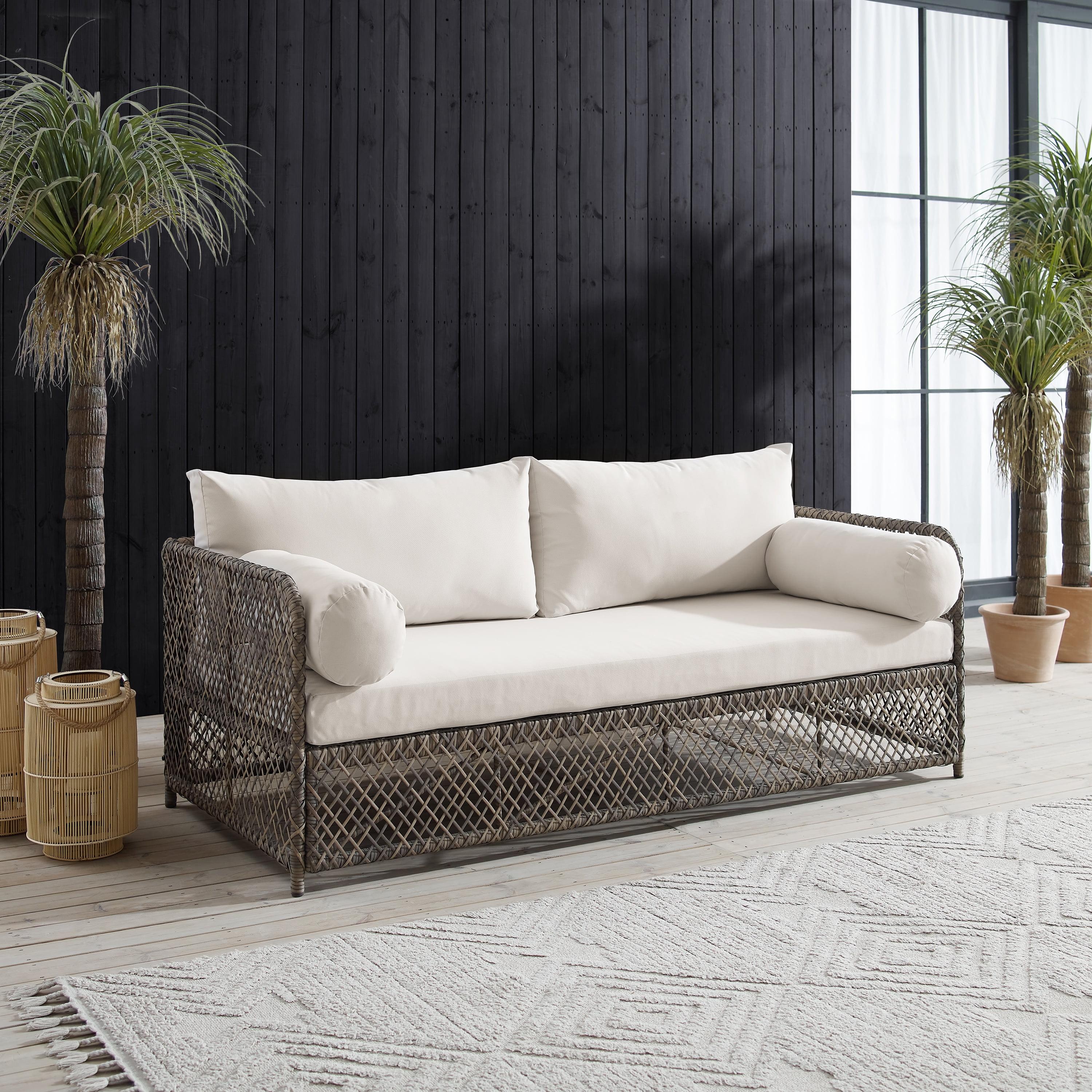 Granite Bay White Wicker Three-Seat Outdoor Sofa