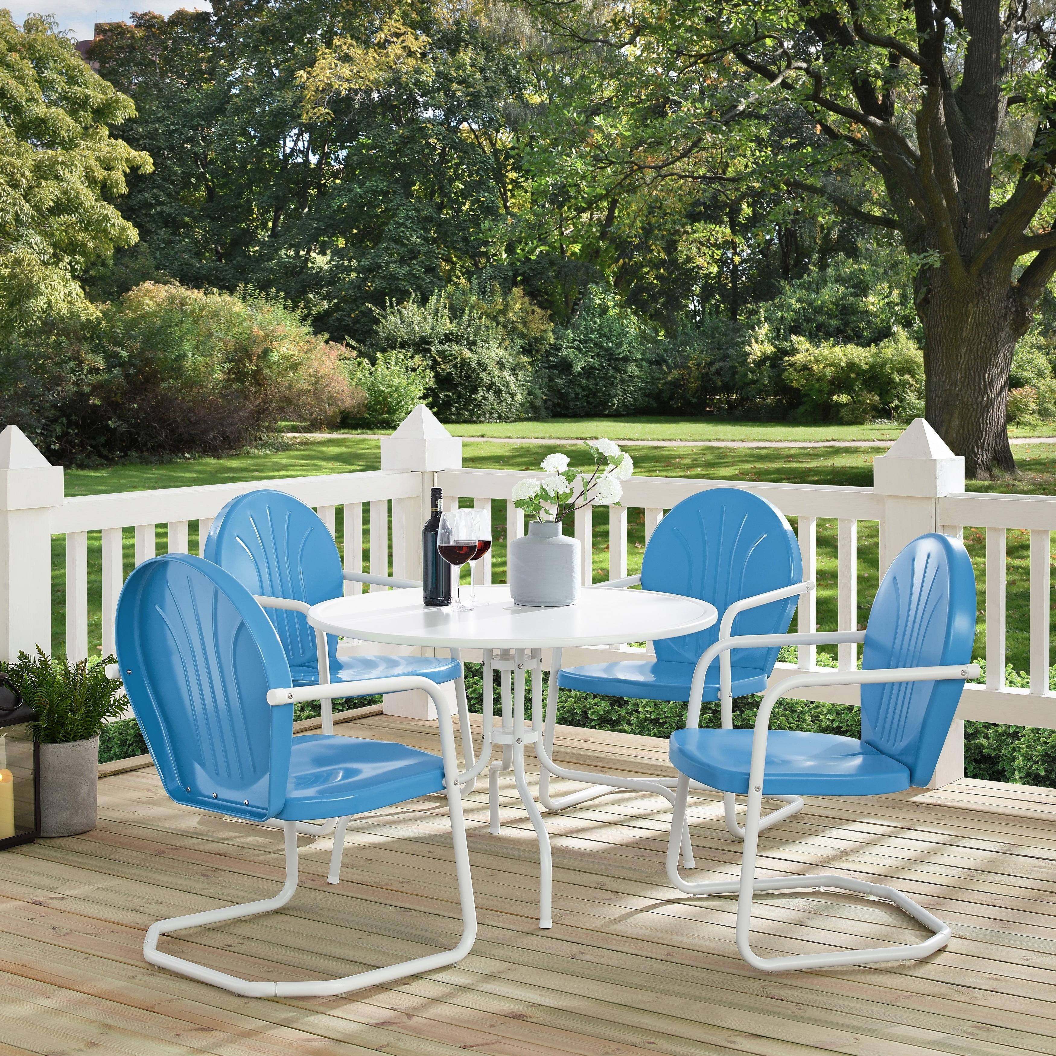 Griffith 5pc Outdoor Dining Set - Sky Blue - Crosley: Steel Frame, UV-Resistant, 4 Arm Chairs & Table