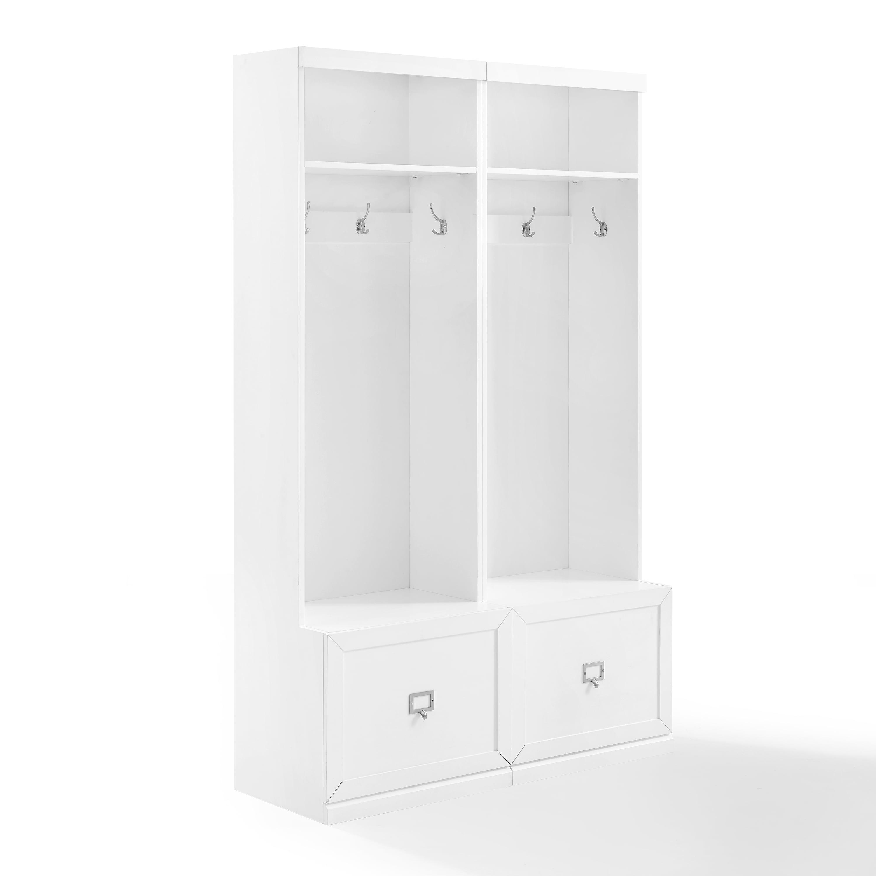 2pc Harper Entryway Hall Trees White - Crosley: Organizer with Bench, 8 Coat Hooks, Label Drawers