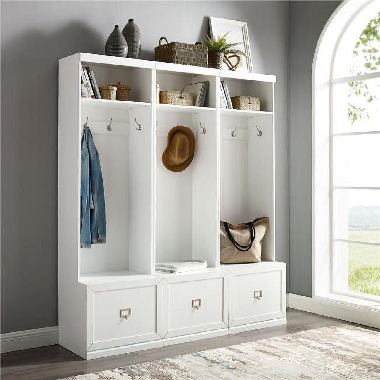 White Hall Tree with Storage Drawers and Hooks