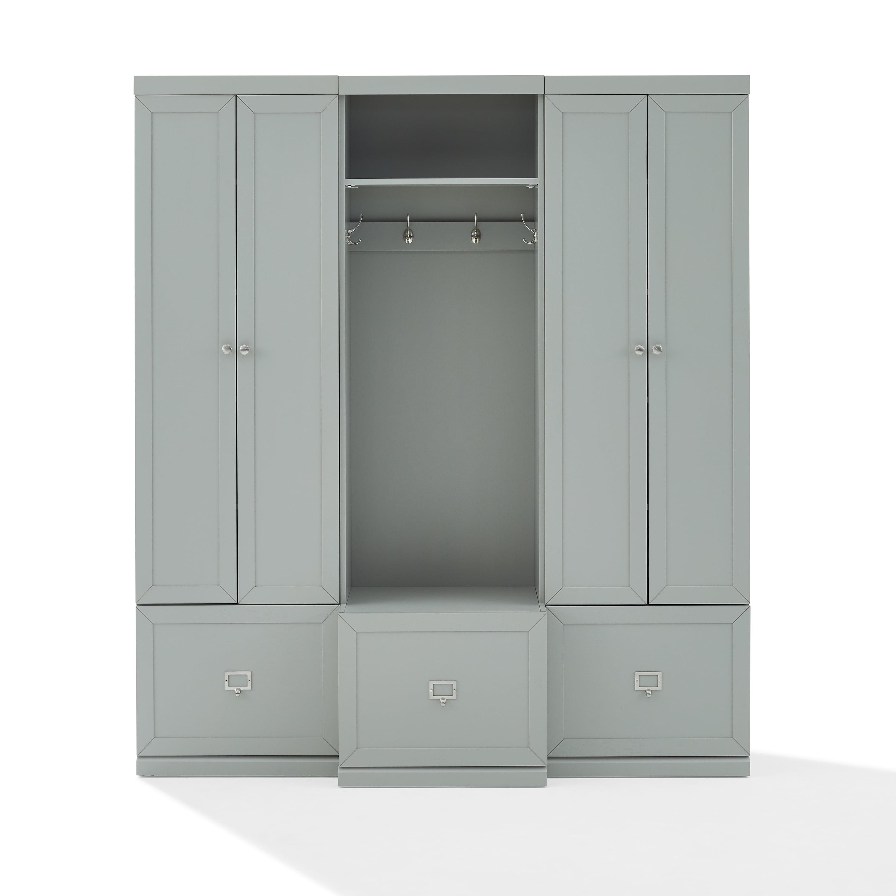 Gray Hall Tree with Bench and Storage Cabinets