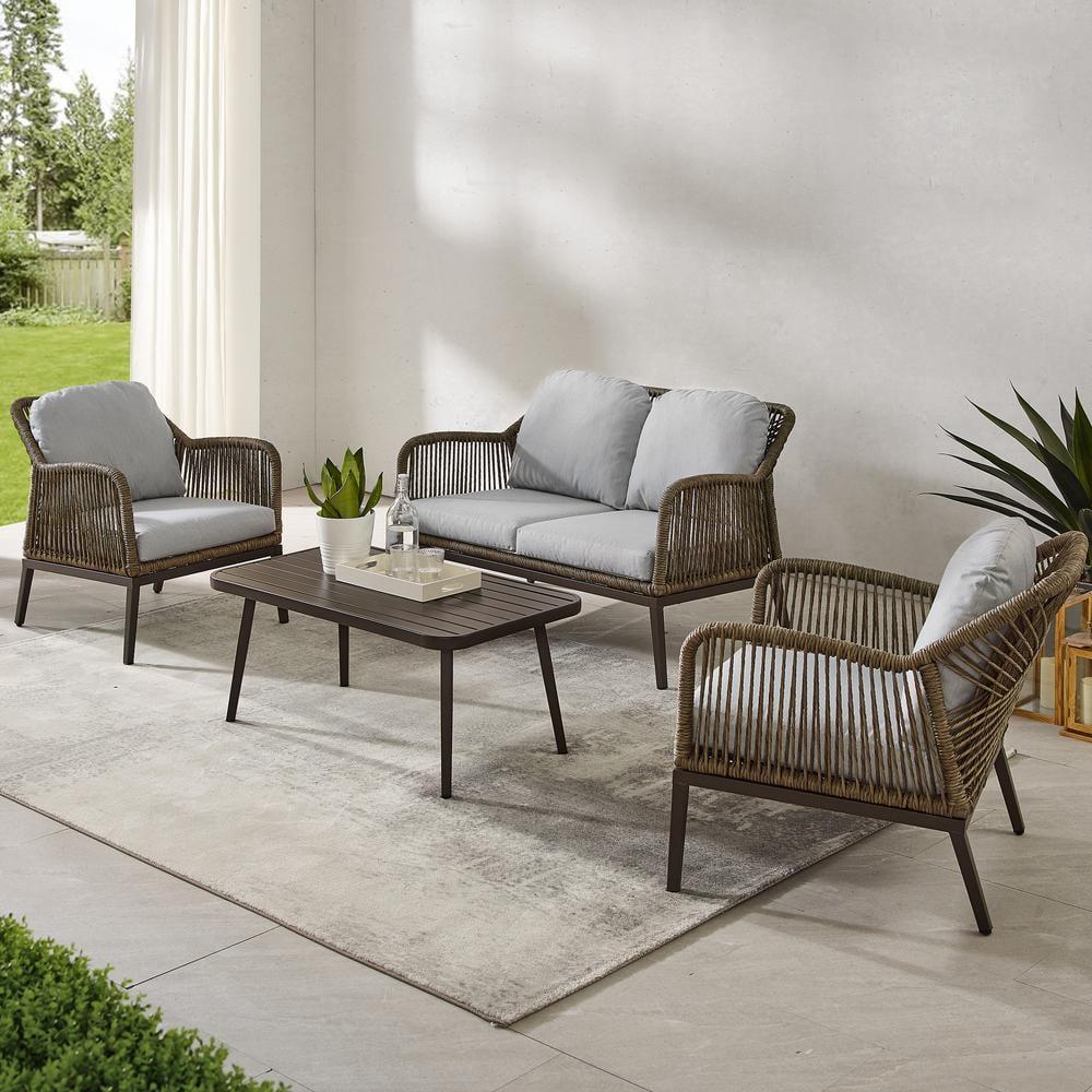 Haven 4pc Outdoor Wicker Conversation Set: Weather-Resistant, Steel Frame, Polyester Cushions - Crosley