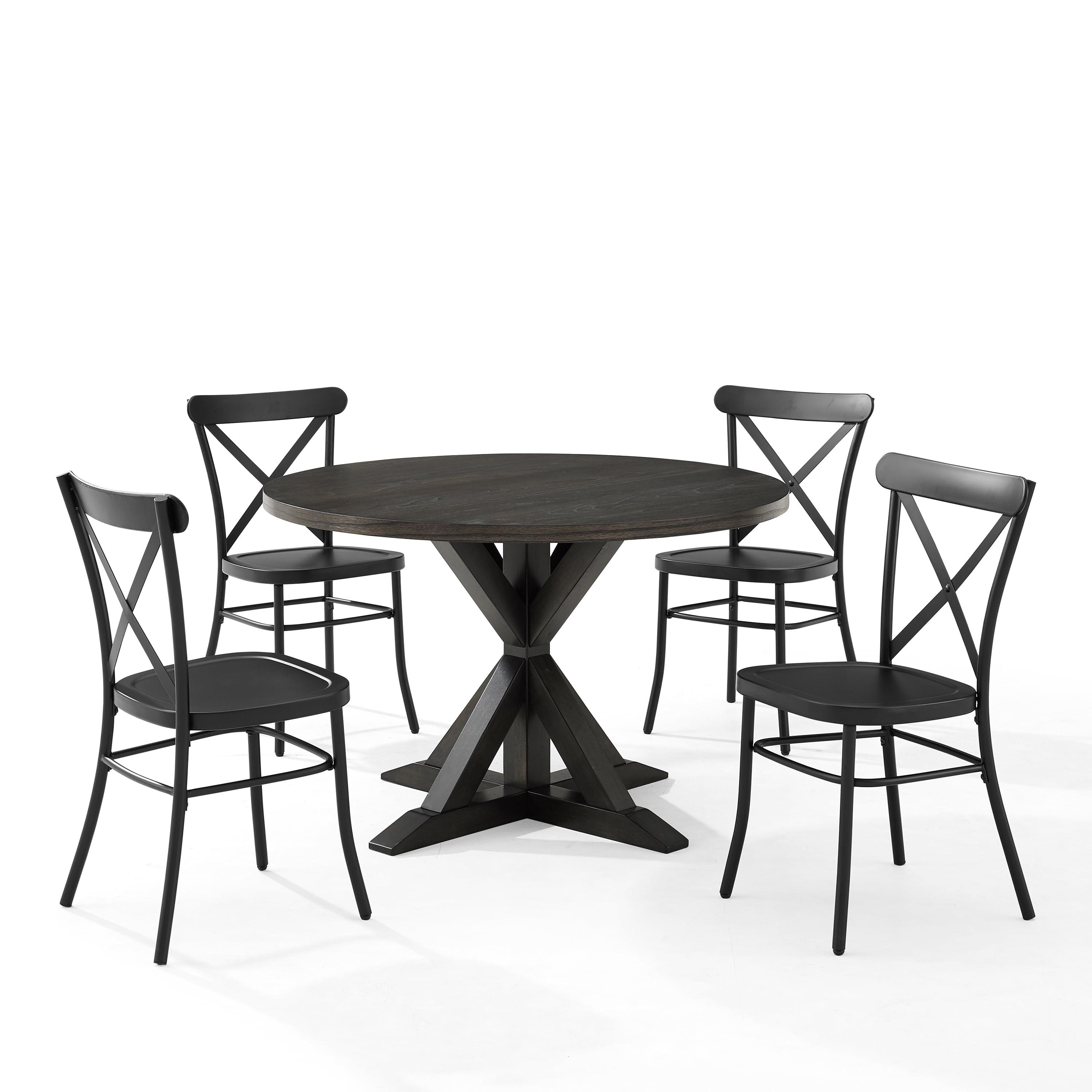 Hayden 5-Piece Round Dark Wood Dining Set with Black X-Back Chairs