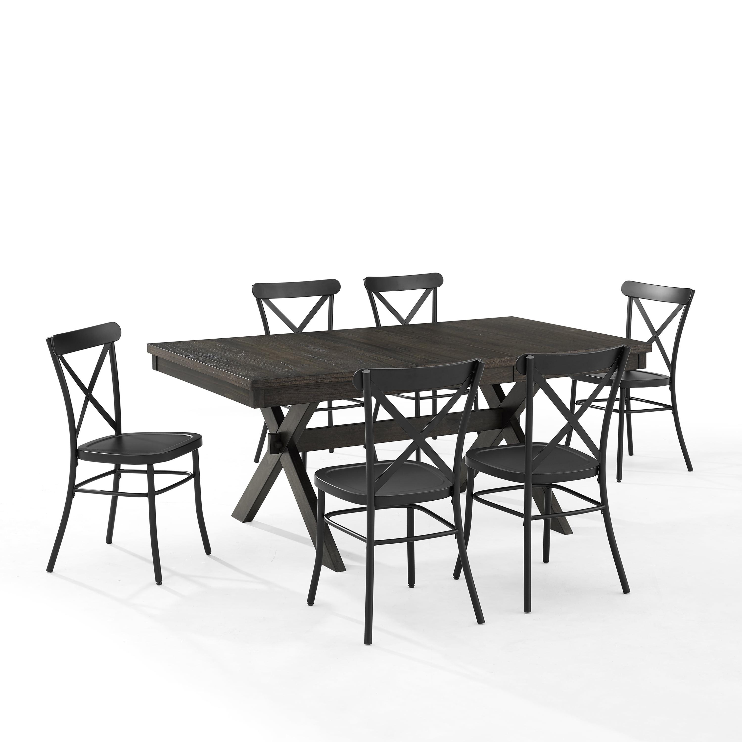 Matte Black and Slate 7-Piece Farmhouse Dining Set with X-Back Chairs