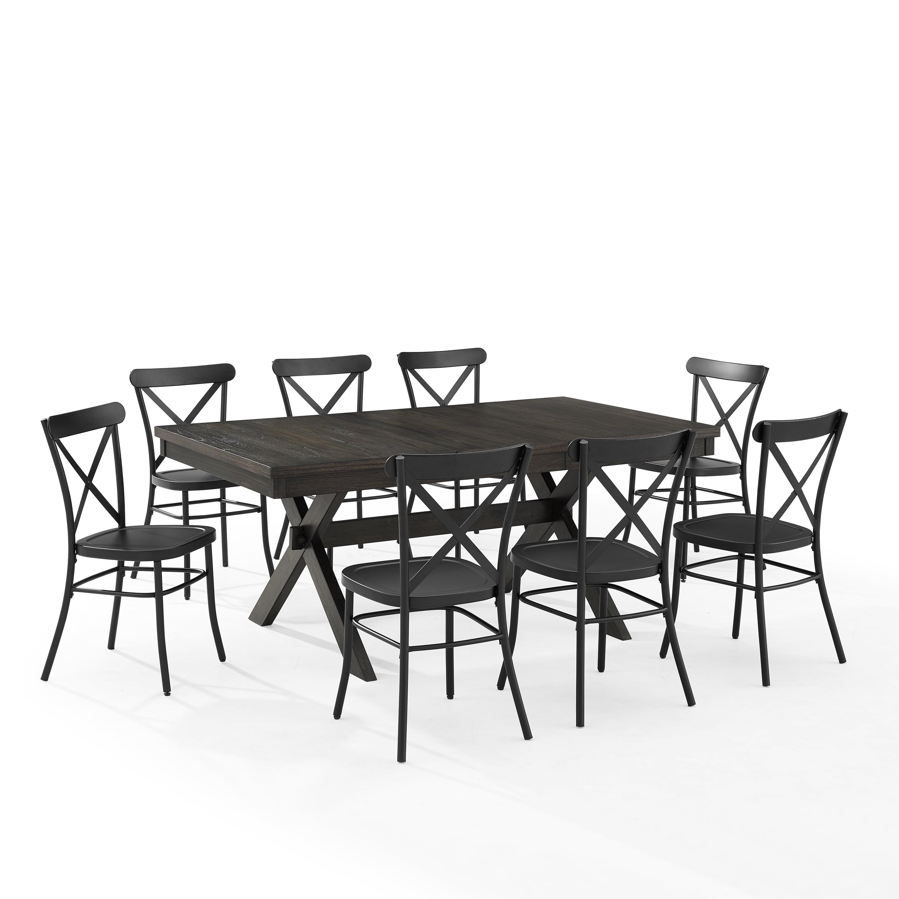 Hayden Matte Black 9-Piece Farmhouse Wood Dining Set with X-Back Chairs