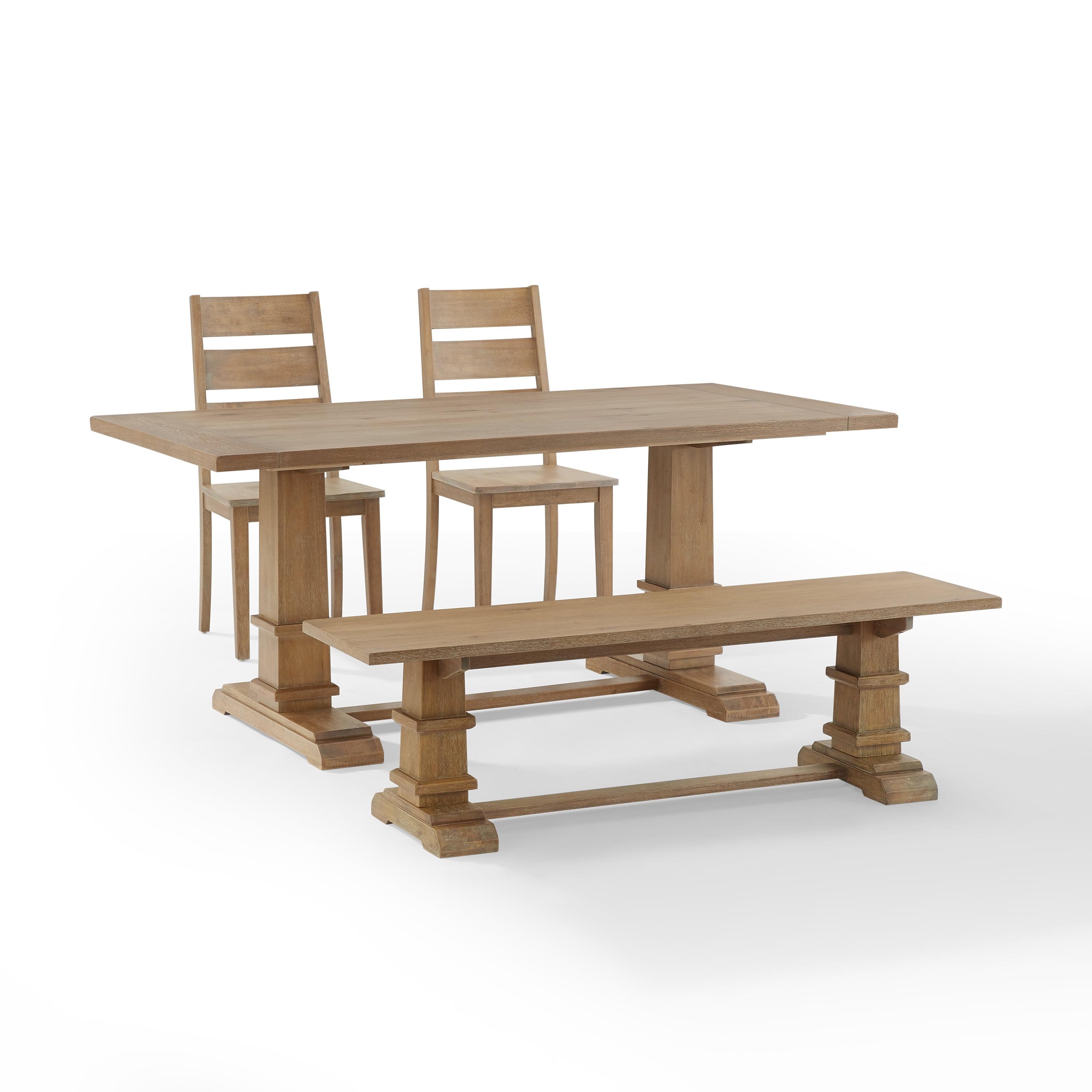 Rustic Brown Farmhouse Dining Set with Bench and 2 Chairs