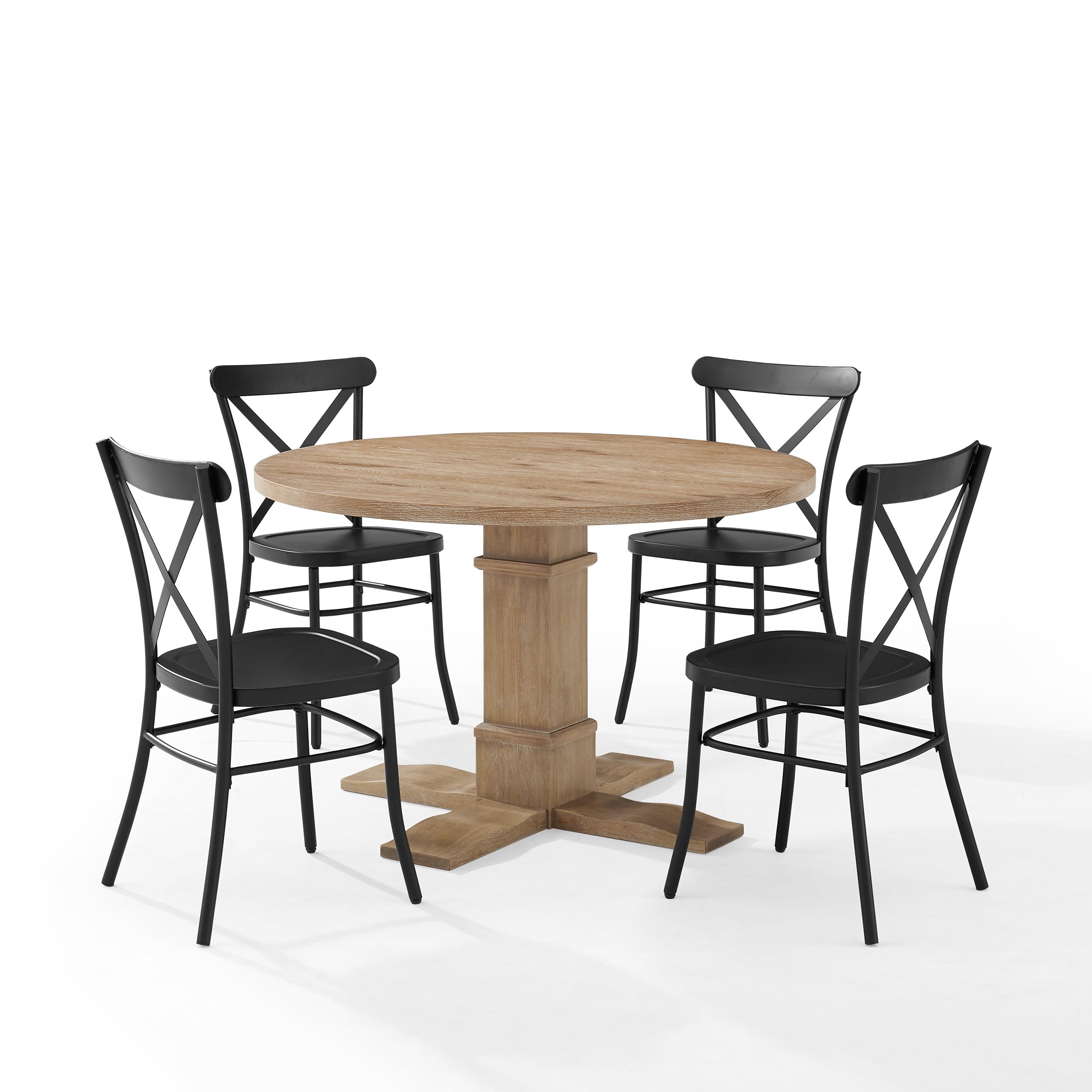 Rustic Brown and Matte Black 5-Piece Round Dining Set with Camille Chairs