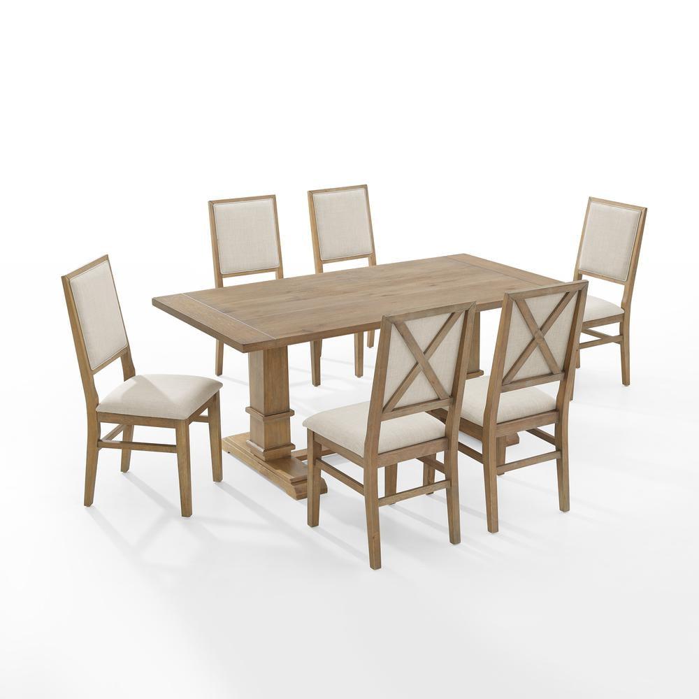 7pc Joanna Dining Set with 6 Upholstered Back Chairs Rustic Brown - Crosley