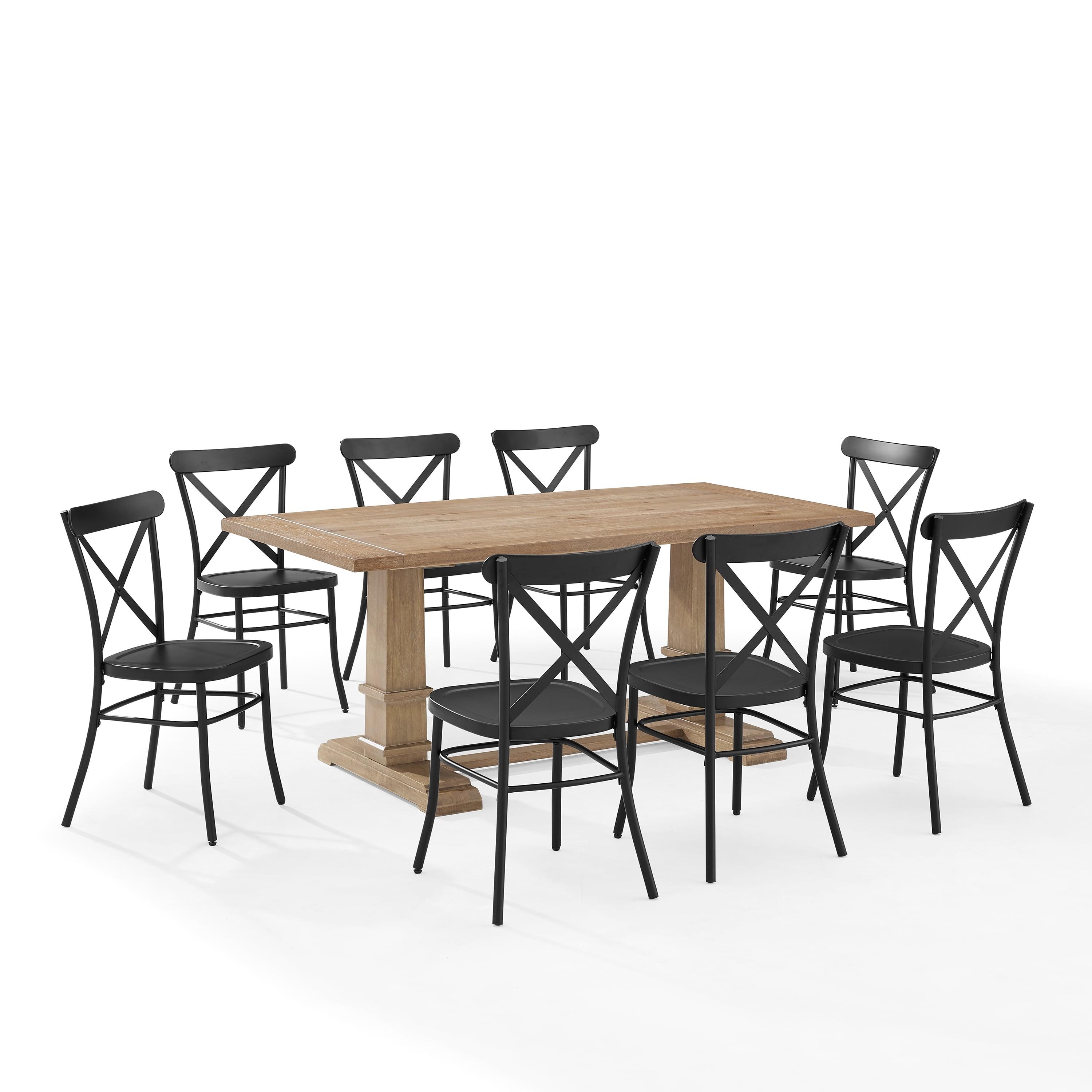 Joanna 9-Piece Matte Black and Rustic Brown Dining Set