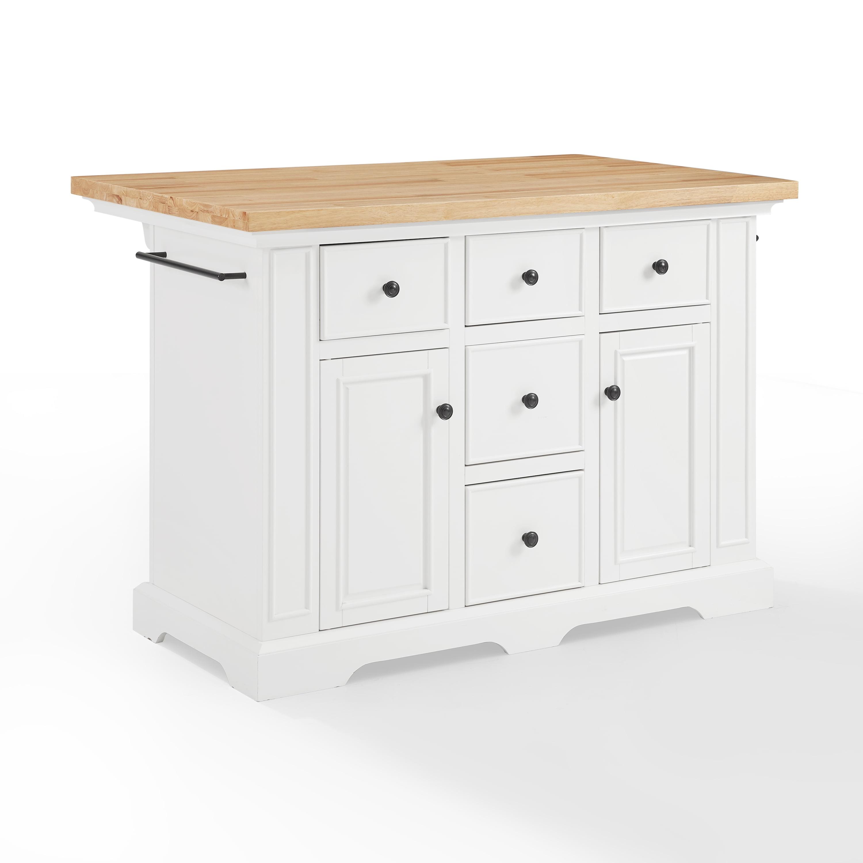 Crosley Julia Wood Top Kitchen Island White: Traditional Style, Towel Bar, 5 Drawers, 2 Doors