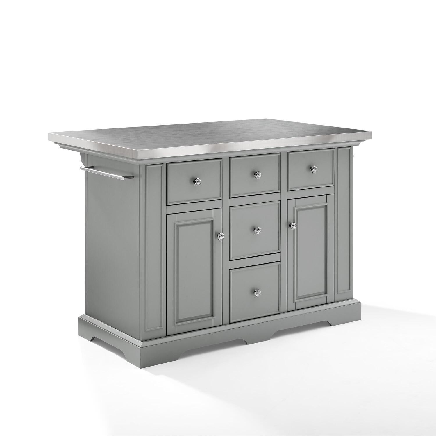 Julia Stainless Steel Top Kitchen Island Gray - Crosley: Towel Bar, Spice Rack, 5 Drawers, 2 Cabinets