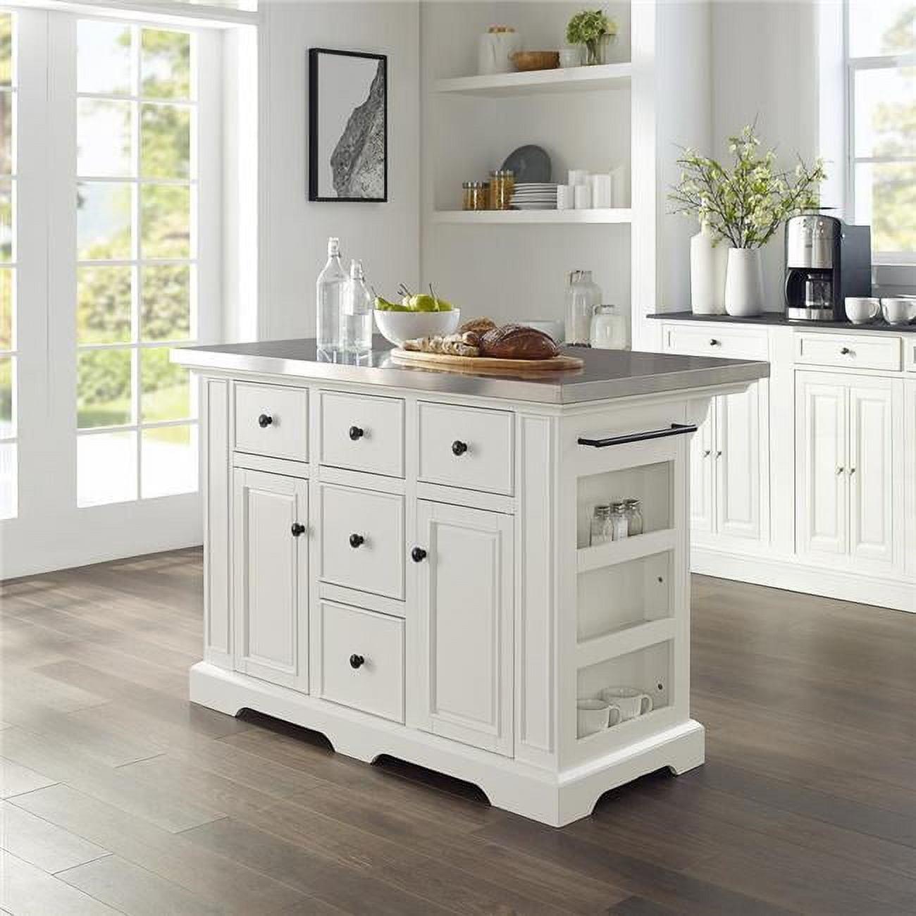 Julia White Kitchen Island with Stainless Steel Top