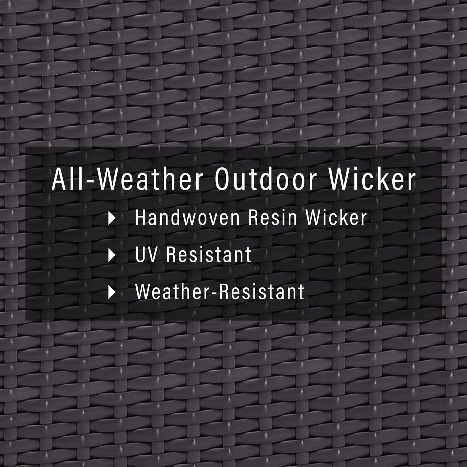 Biscayne Ottoman with Mist Cushions - Brown/Mist - Crosley: Wicker Patio Footrest, UV-Resistant, Polyurethane Foam Fill