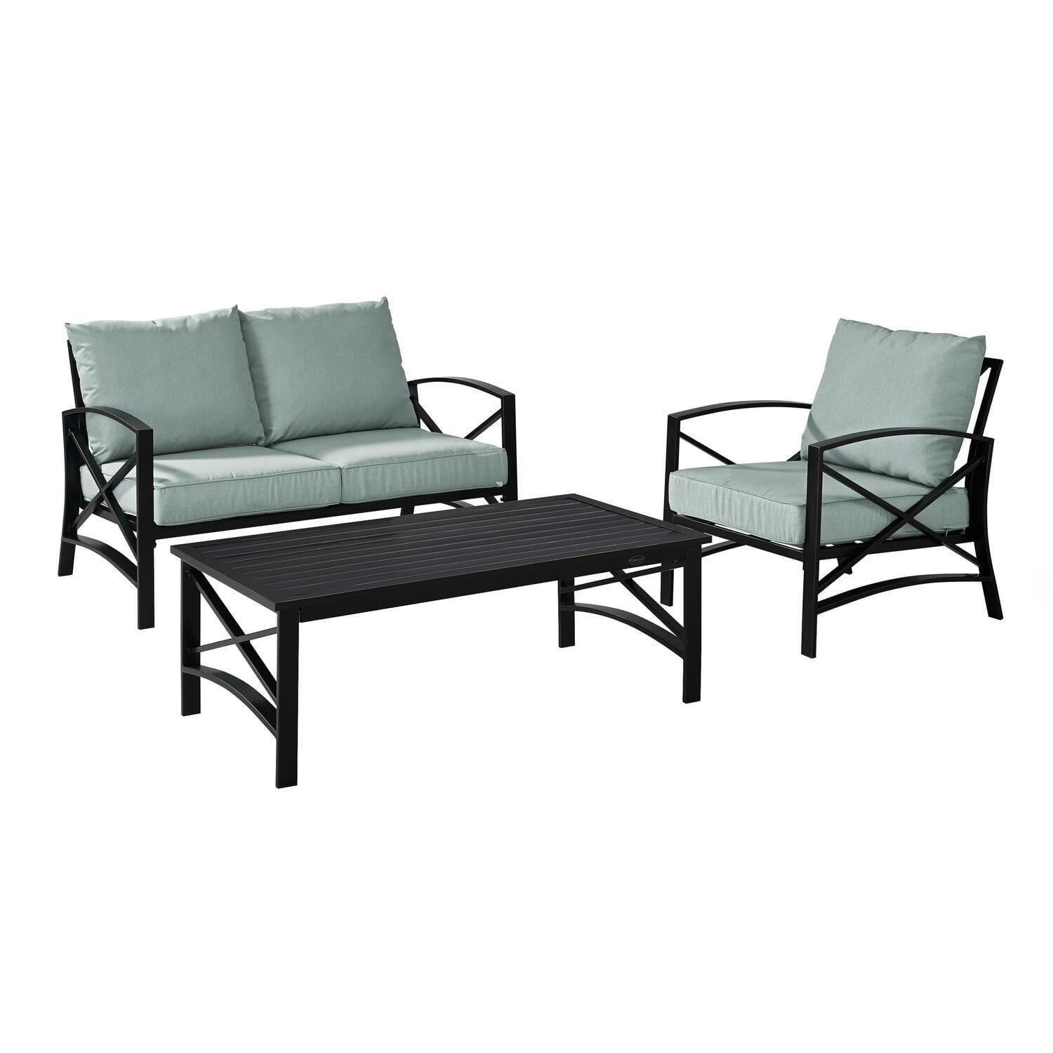 Kaplan 3-Piece Steel Outdoor Seating Set with Cushions