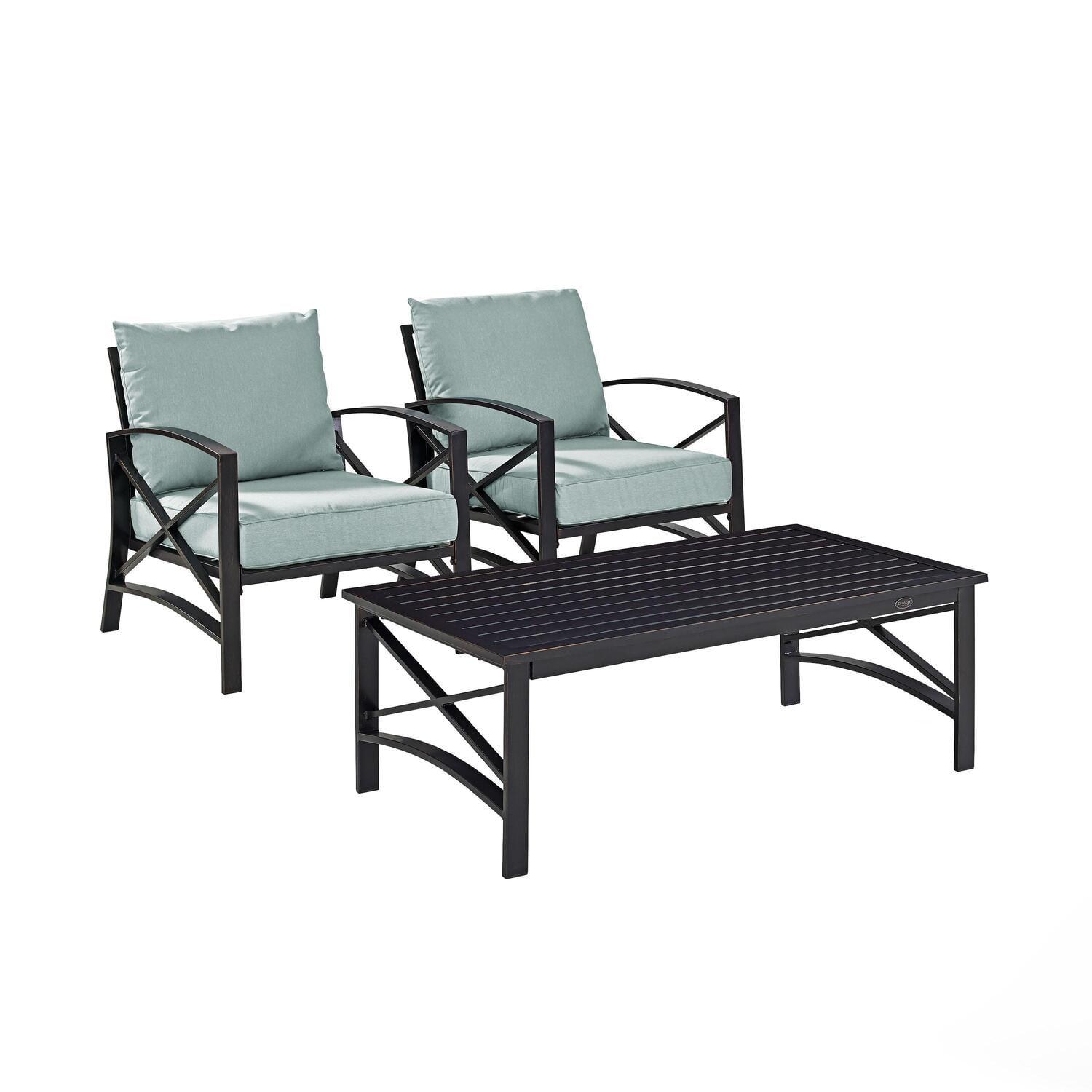 Crosley 3pc Kaplan Steel Outdoor Patio Small Space Chat Set