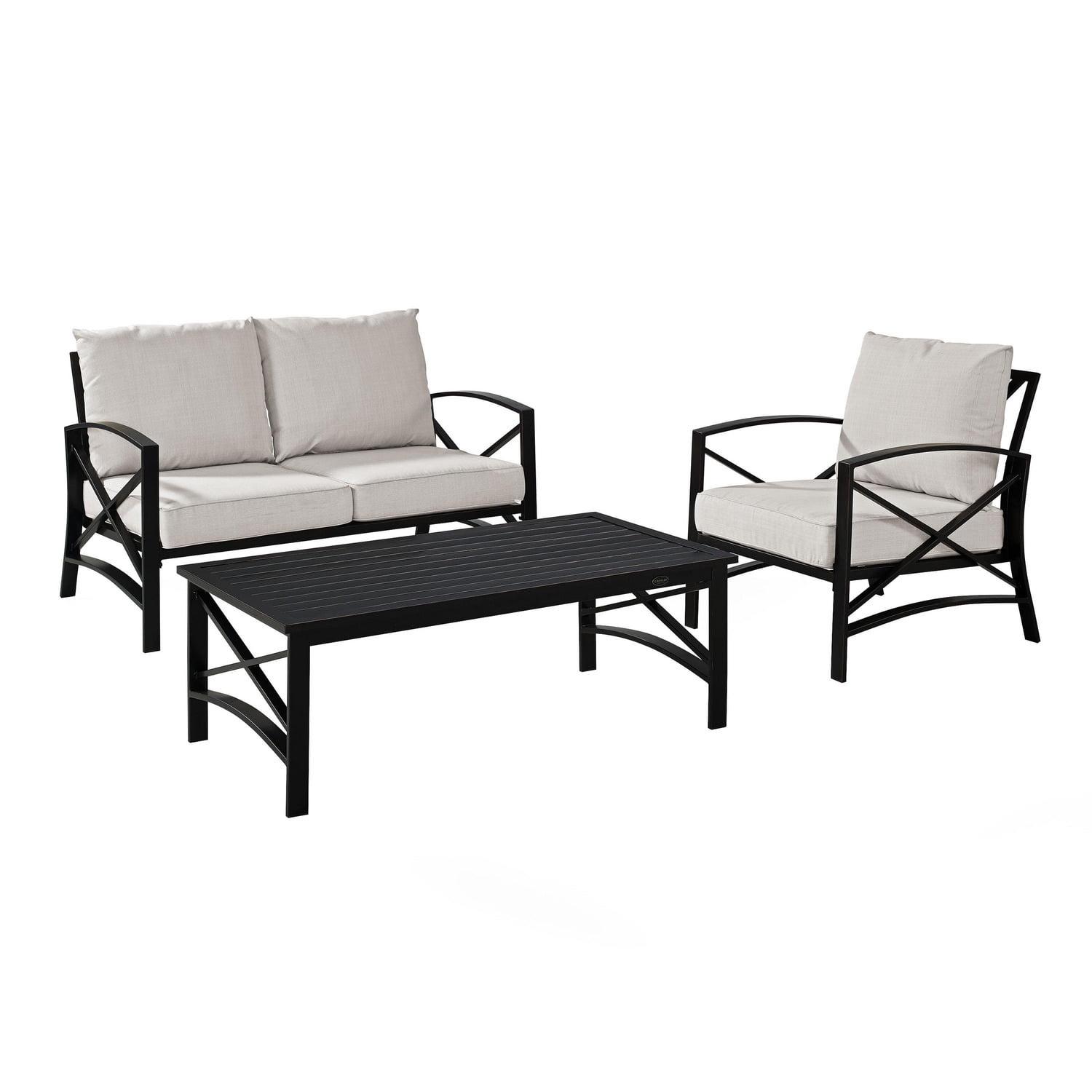 Crosley 3pc Kaplan Steel Outdoor Seating Furniture Set with Loveseat, Chair & Coffee Table