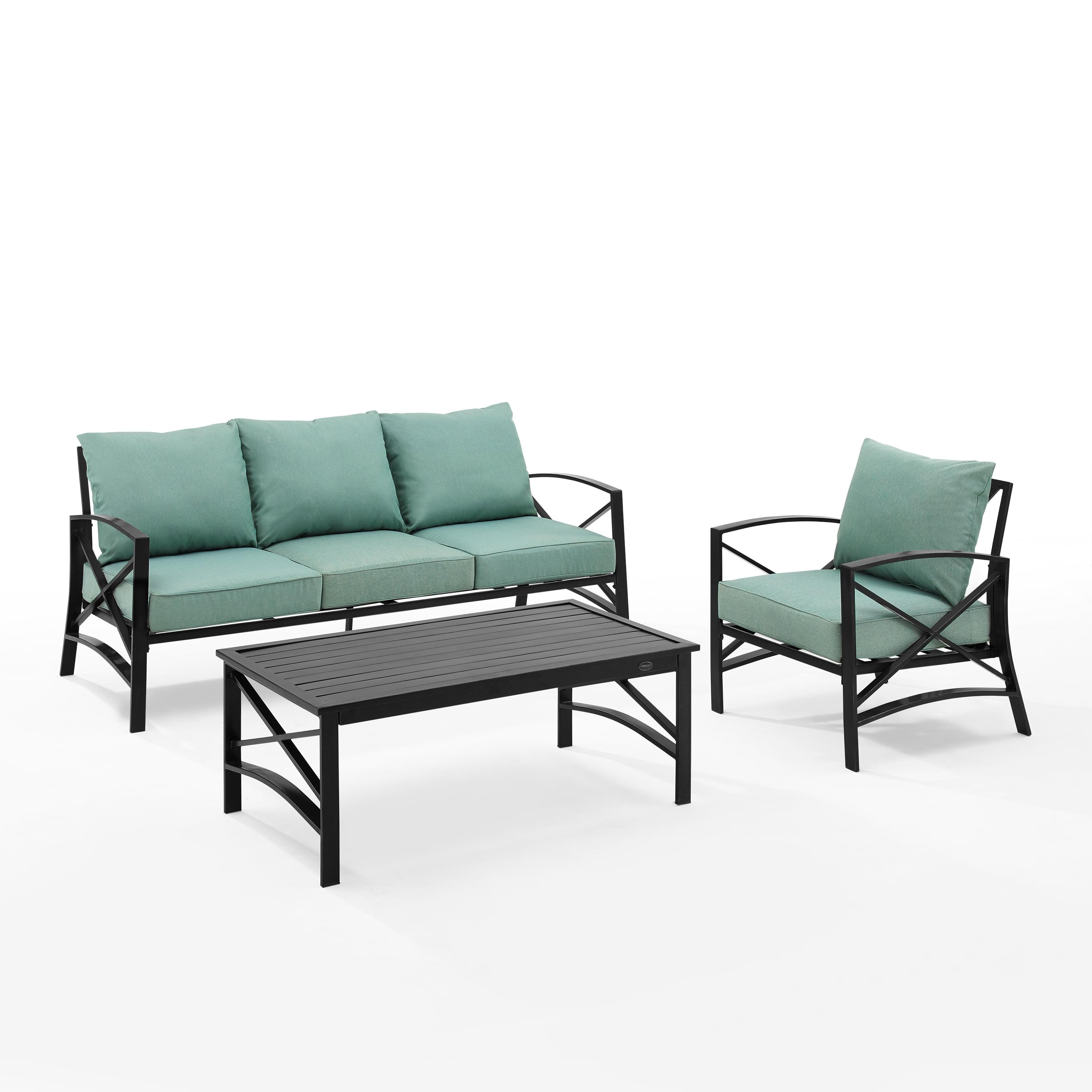 Mist Green Steel 3-Piece Outdoor Sofa Set with Cushions