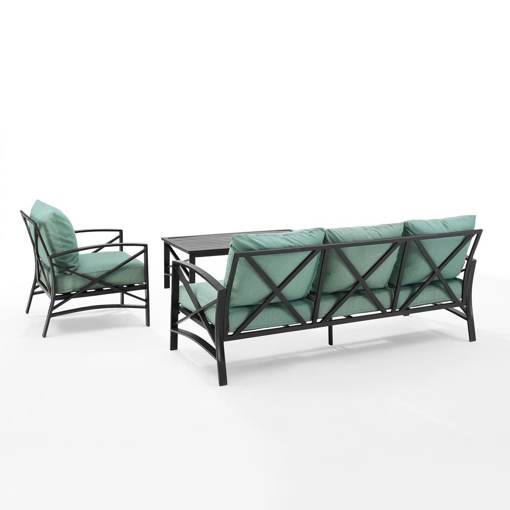 Mist Green Steel 3-Piece Outdoor Sofa Set with Cushions