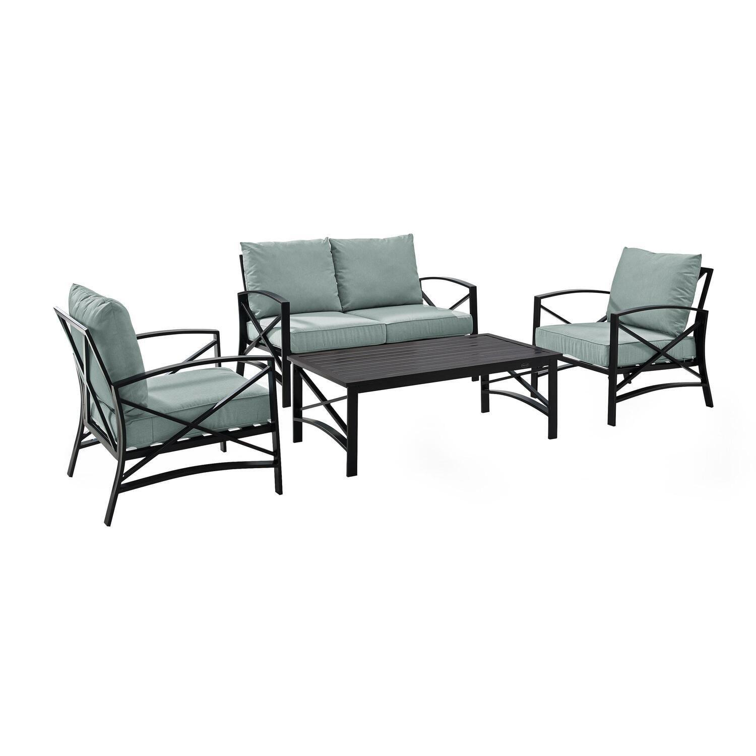 Kaplan 4-Piece Outdoor Seating Set with Teal Cushions and Steel Frame