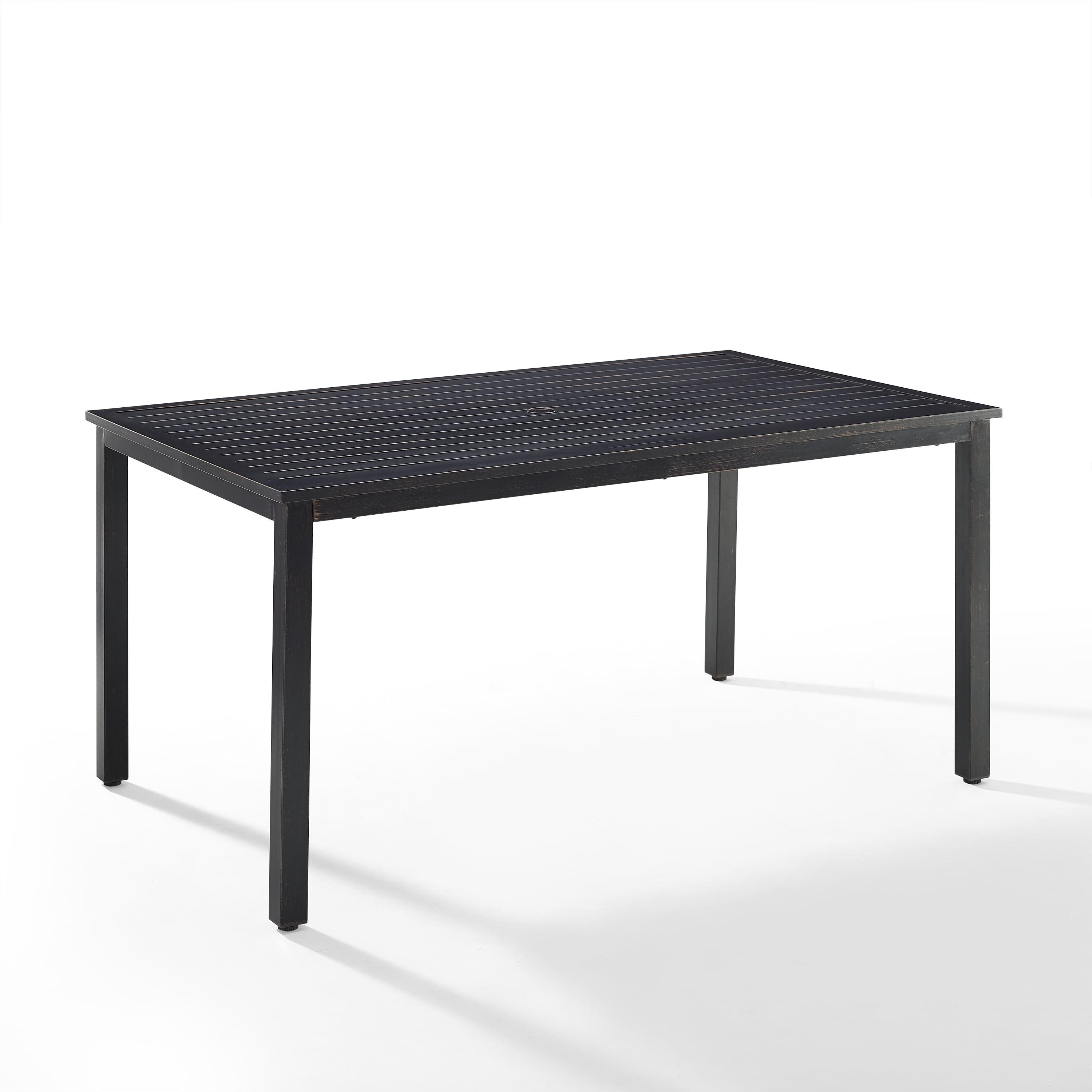 Kaplan Black Steel Rectangular Outdoor Dining Table with Umbrella Hole