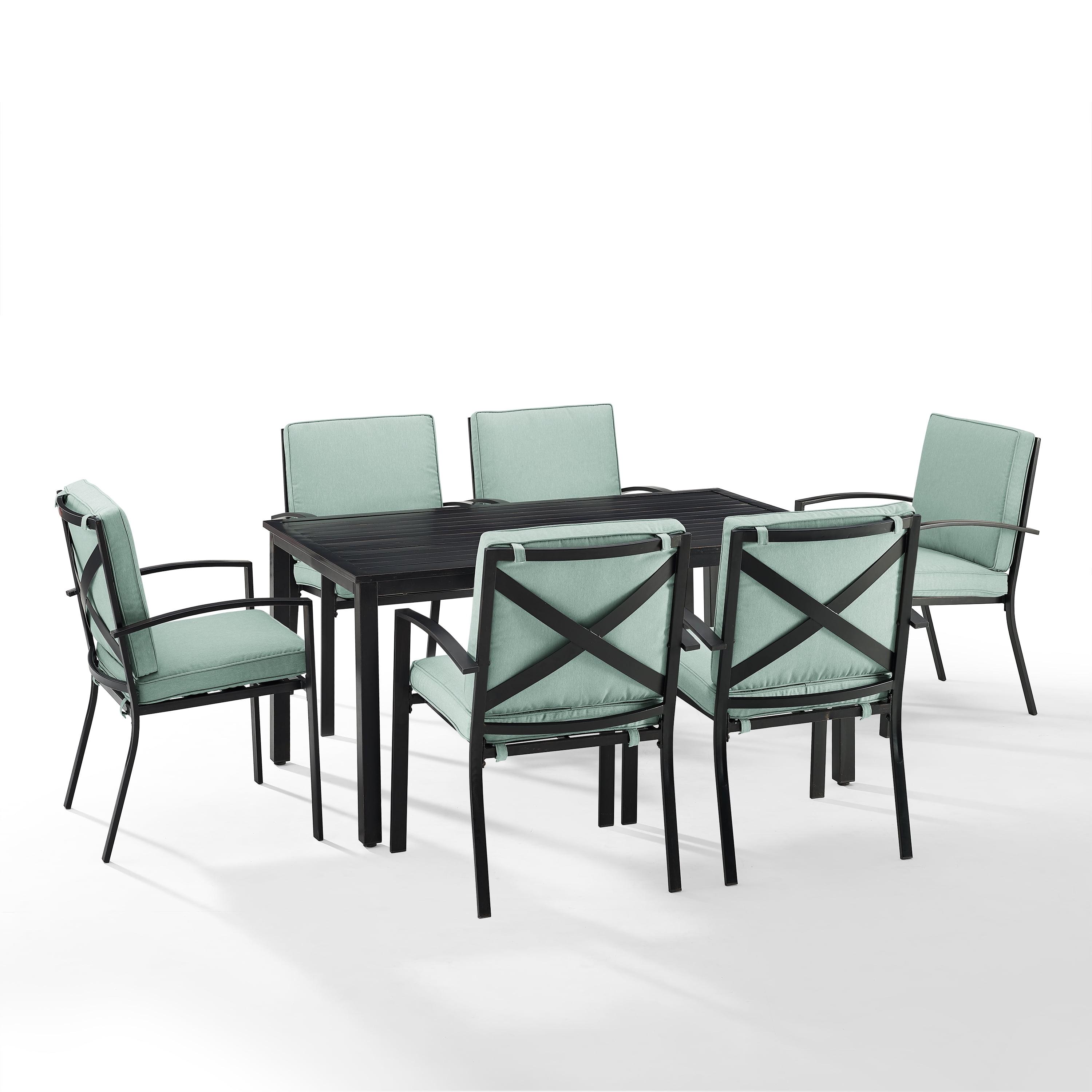 Mist and Bronze 7-Piece Outdoor Dining Set with Cushions