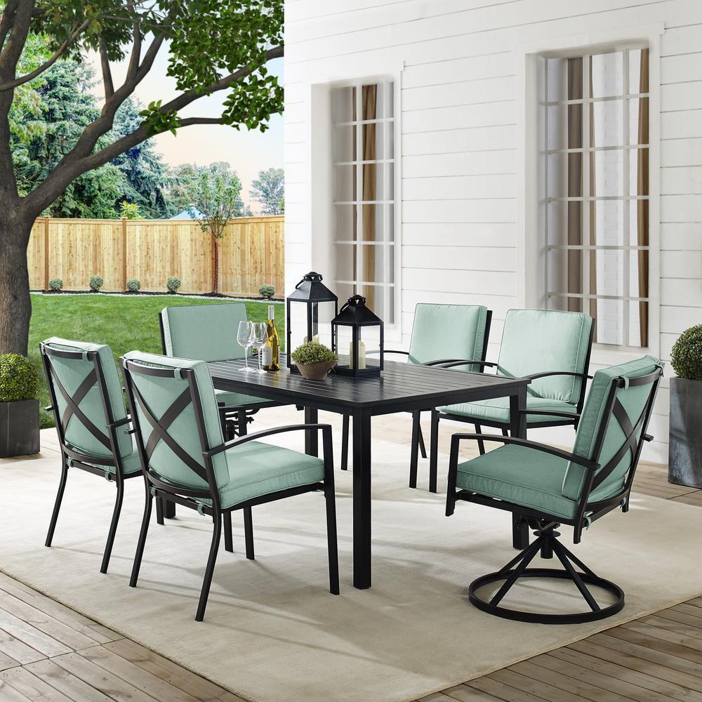 Kaplan 7-Piece Outdoor Dining Set with Mist Cushions and Oil Rubbed Bronze Finish