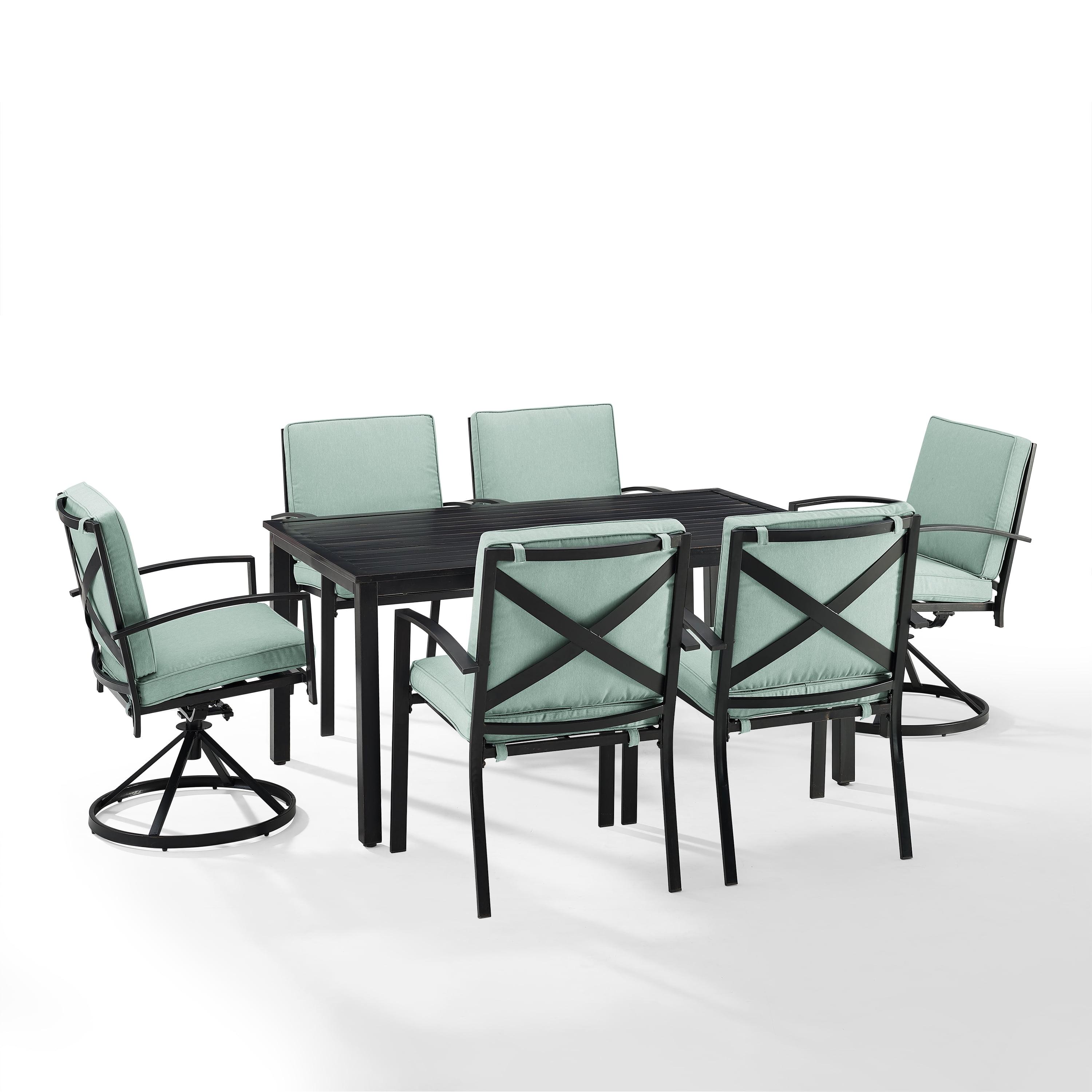 Kaplan 7-Piece Outdoor Dining Set with Mist Cushions and Oil Rubbed Bronze Finish