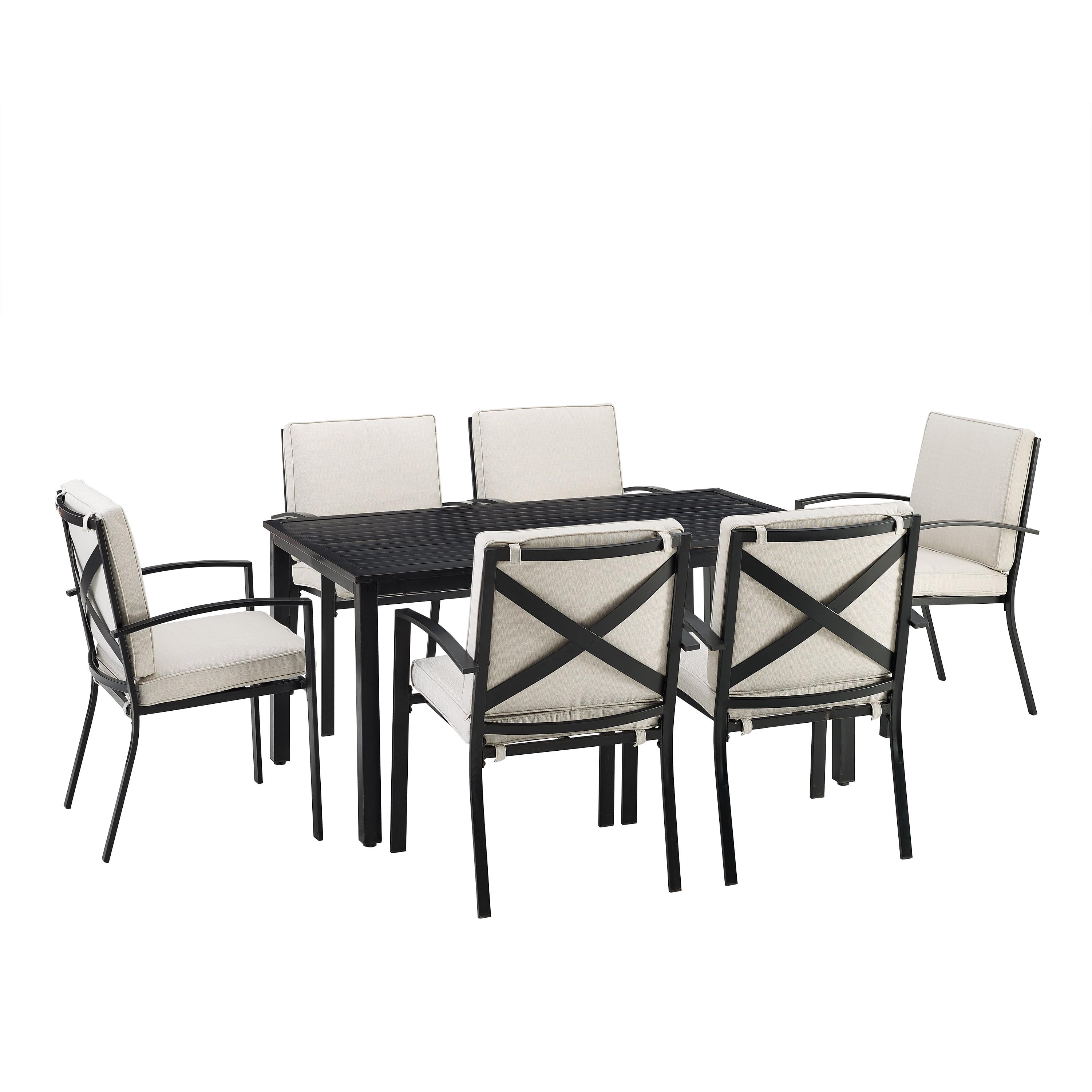 Kaplan 7-Piece Bronze Outdoor Dining Set with Oatmeal Cushions