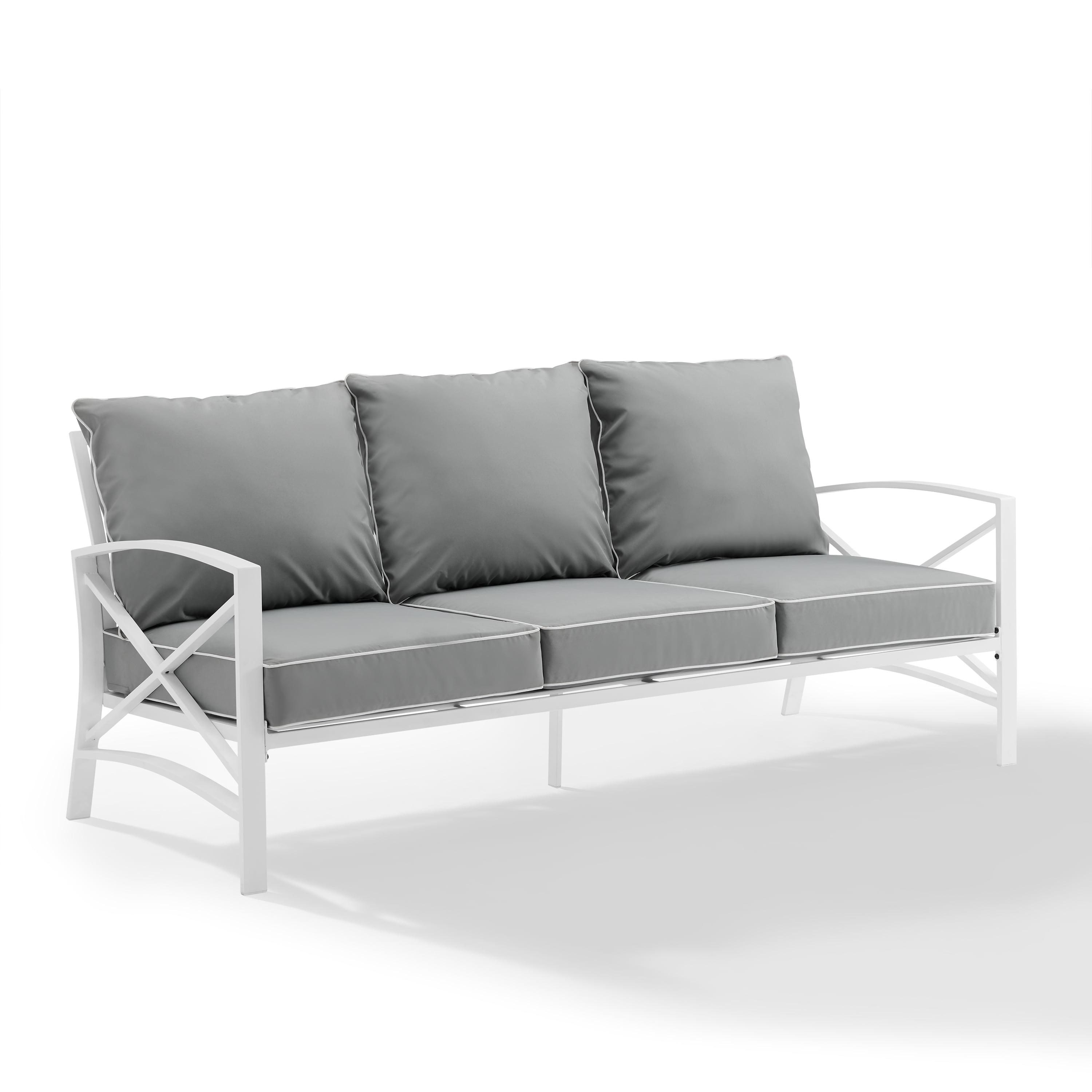 Kaplan Outdoor Metal Sofa White with Gray Cushions - Crosley