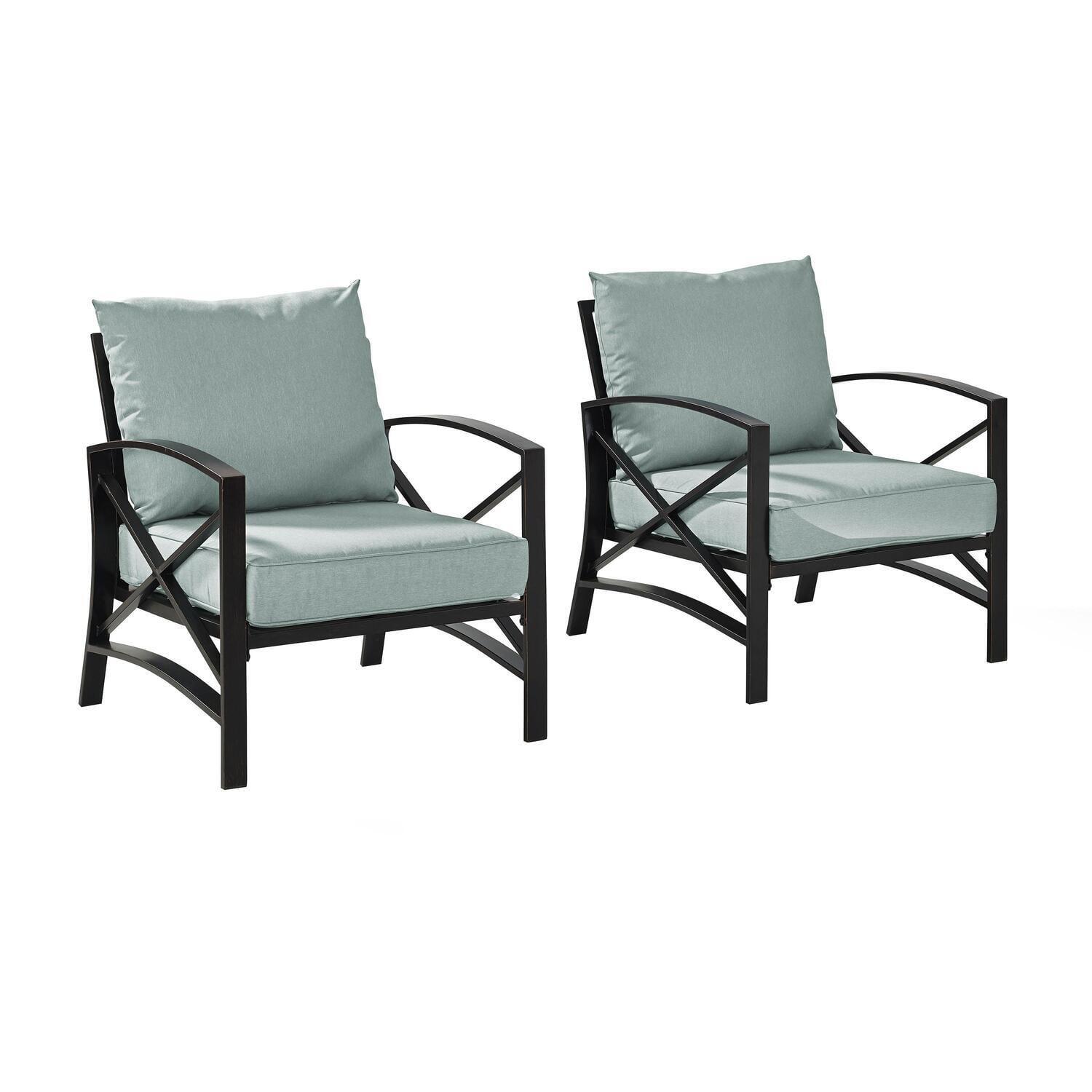 Kaplan Mist Green Steel Patio Arm Chairs Set of 2