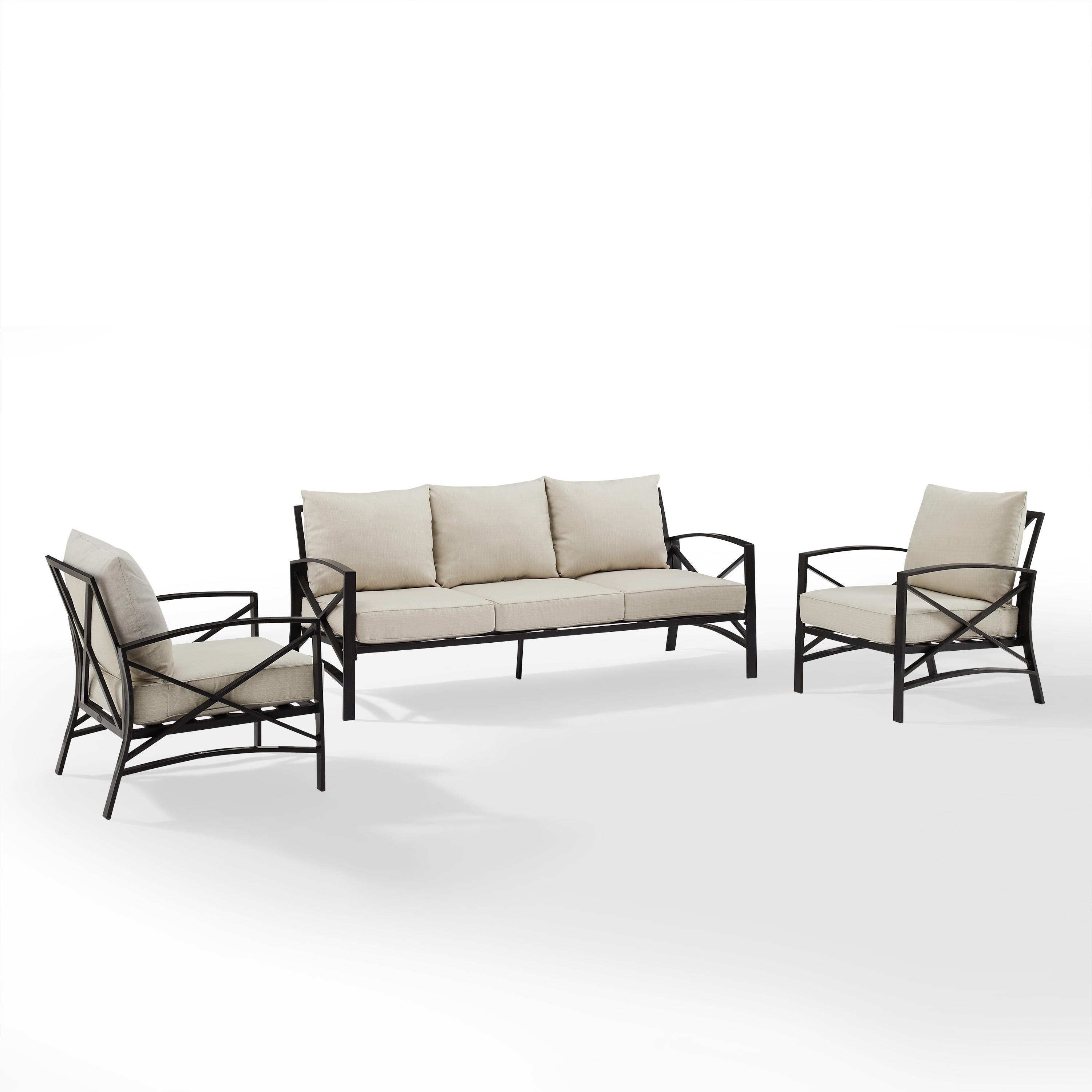 Kaplan 3pc Outdoor Sofa Set with Sofa & 2 Arm Chairs - Oatmeal - Crosley