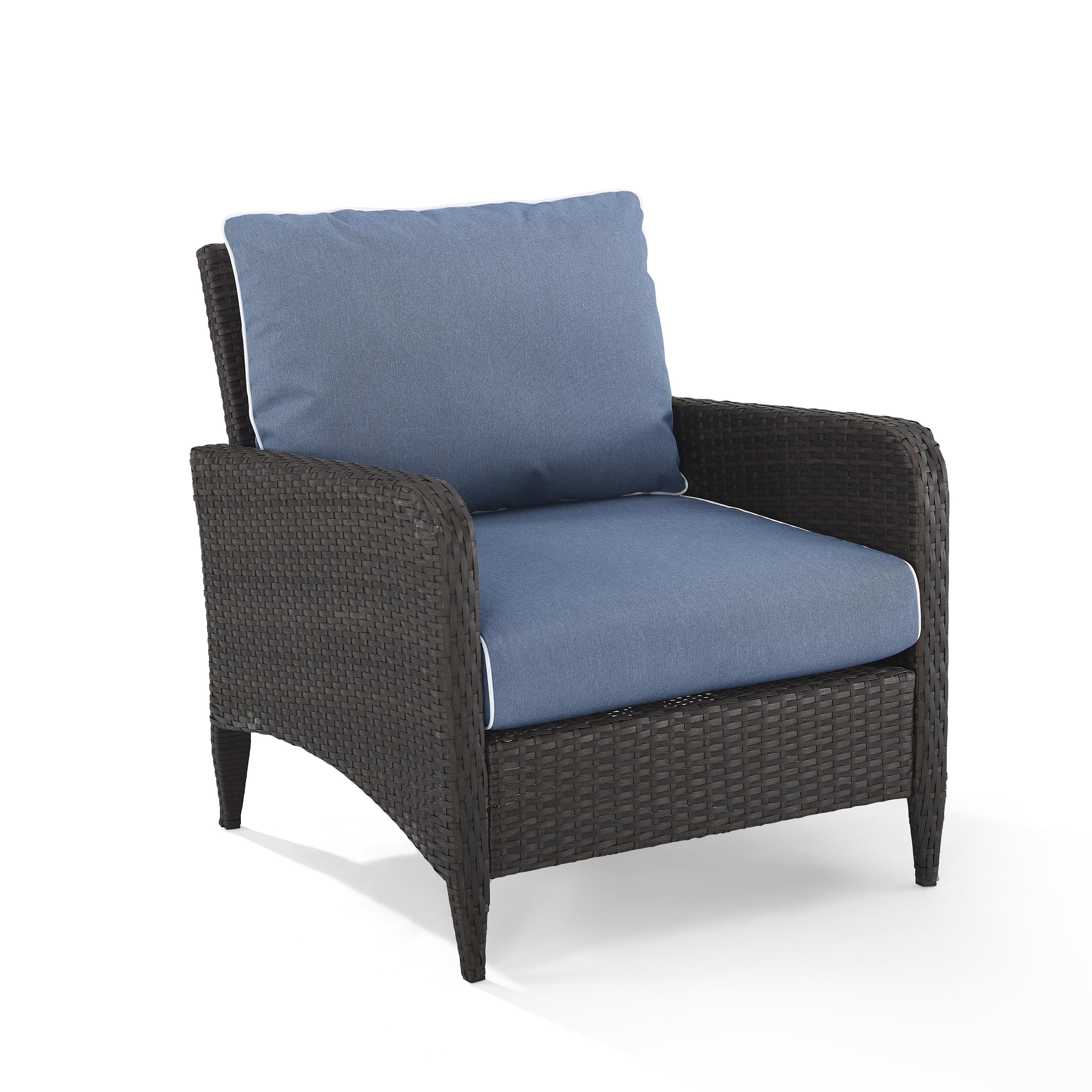 Kiawah Blue Wicker Outdoor Arm Chair with Cushions