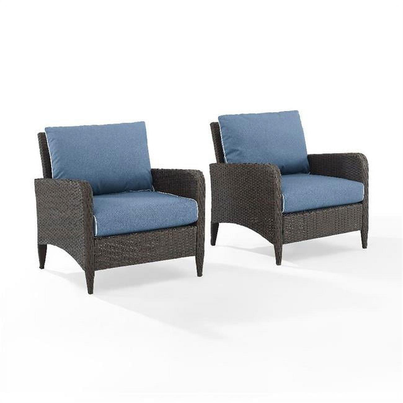 Kiawah 30" Blue Wicker Outdoor Chair Set with Cushions