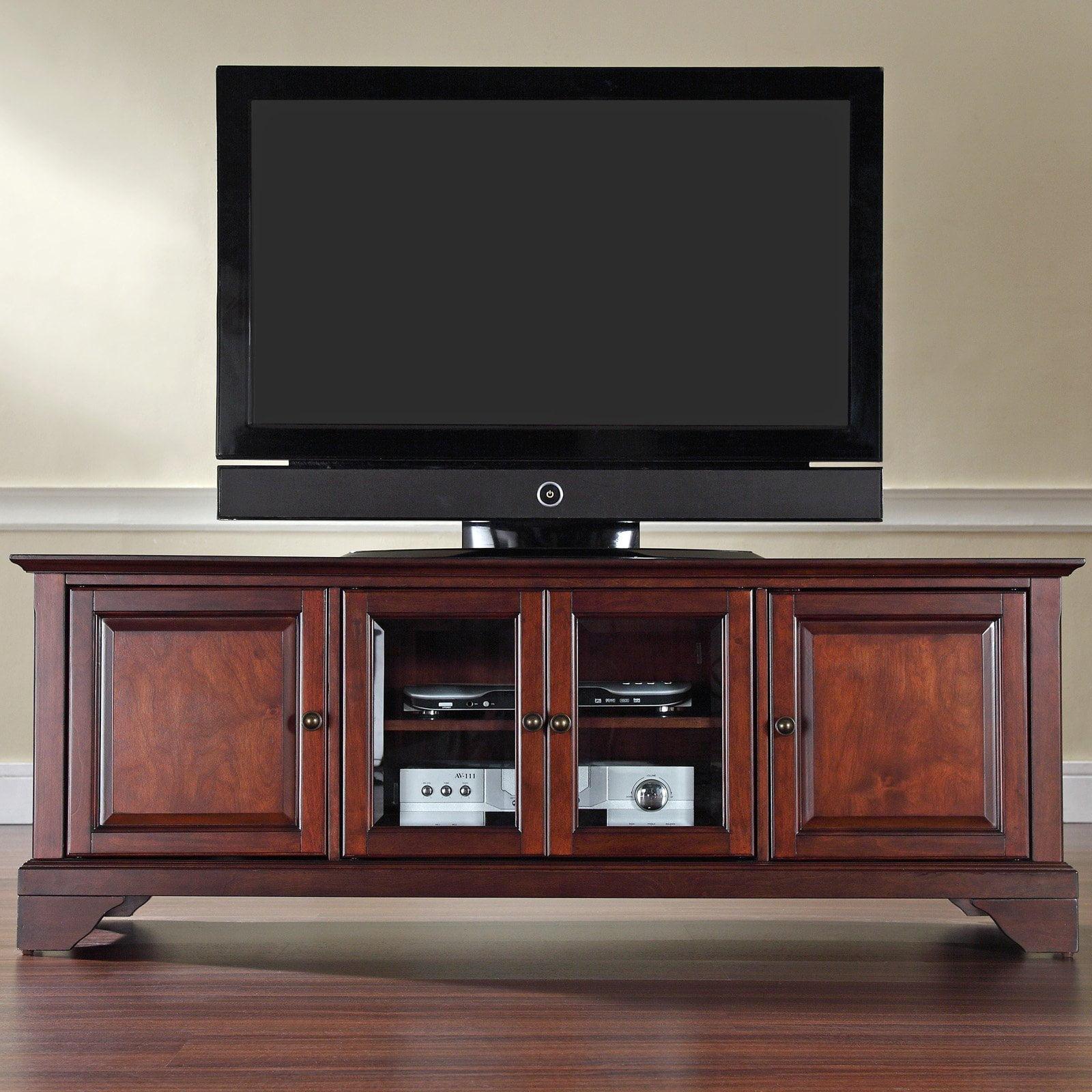 Vintage Mahogany Low Profile TV Stand with Cabinet