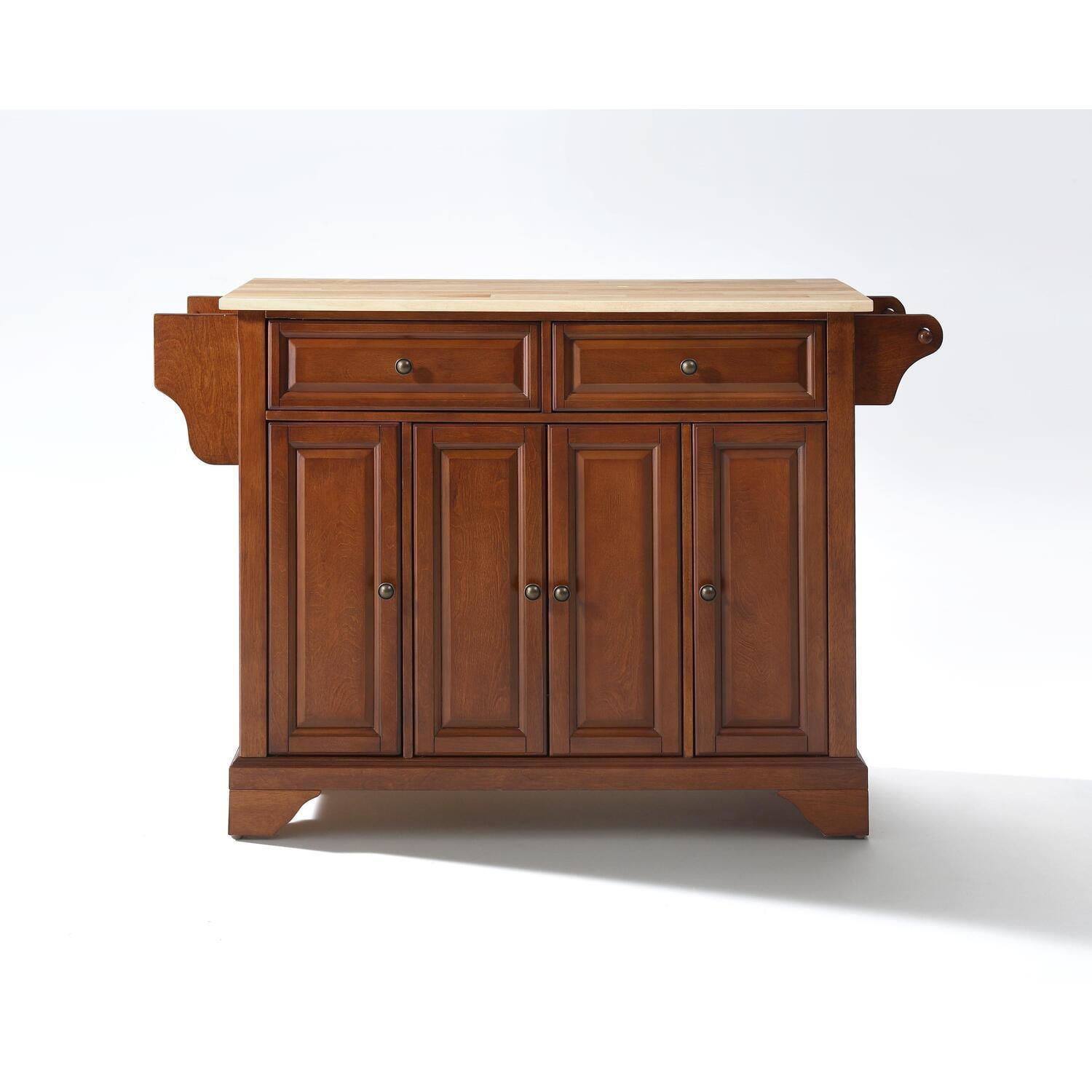 Crosley Lafayette Wood Top Full Size Kitchen Island/Cart Cherry/Natural: With Adjustable Shelves, Towel Bar, 5 Drawers