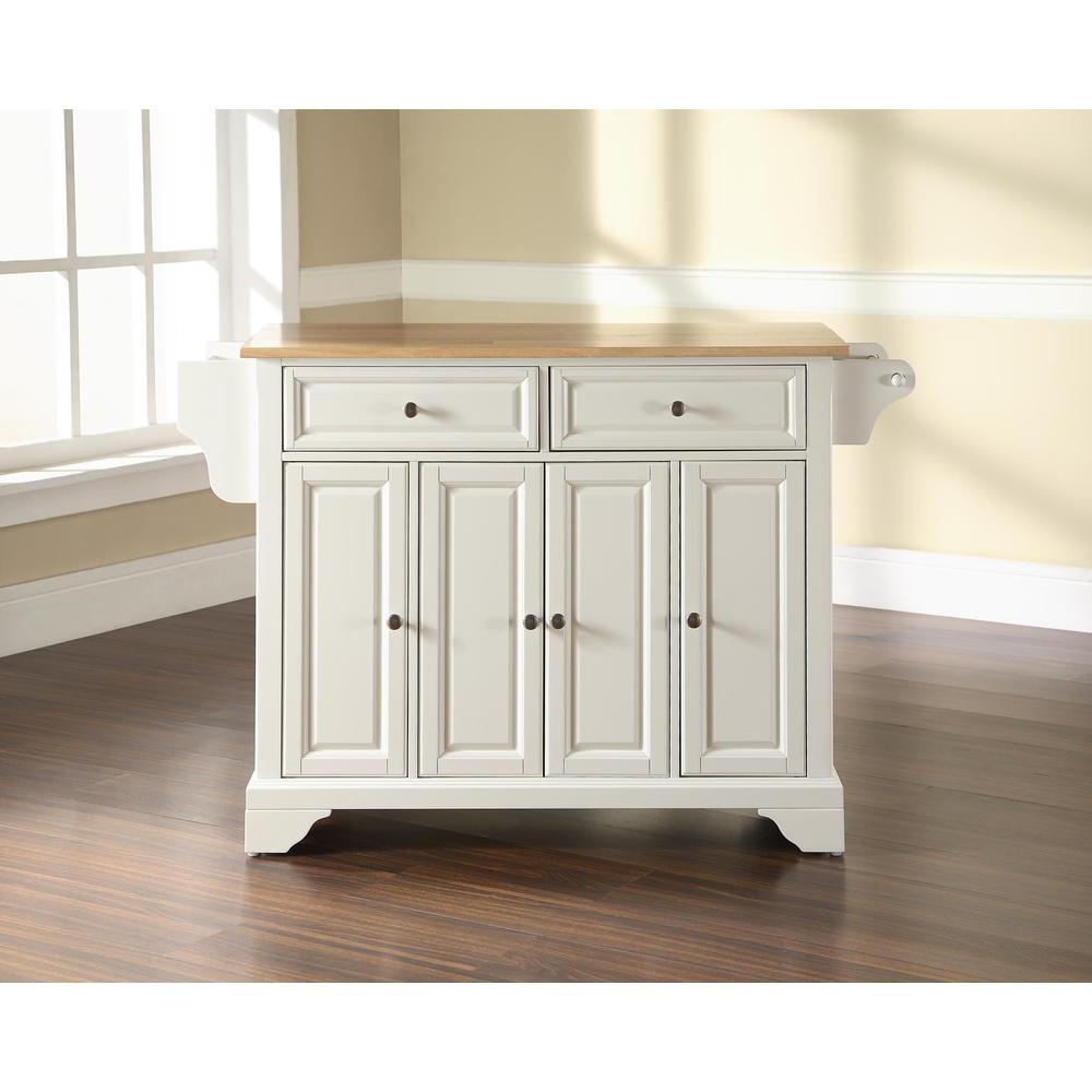 Alexandria Wood Top Full Size Kitchen Island/Cart White/Natural - Crosley: Adjustable Shelves, Towel Bar, Traditional Style