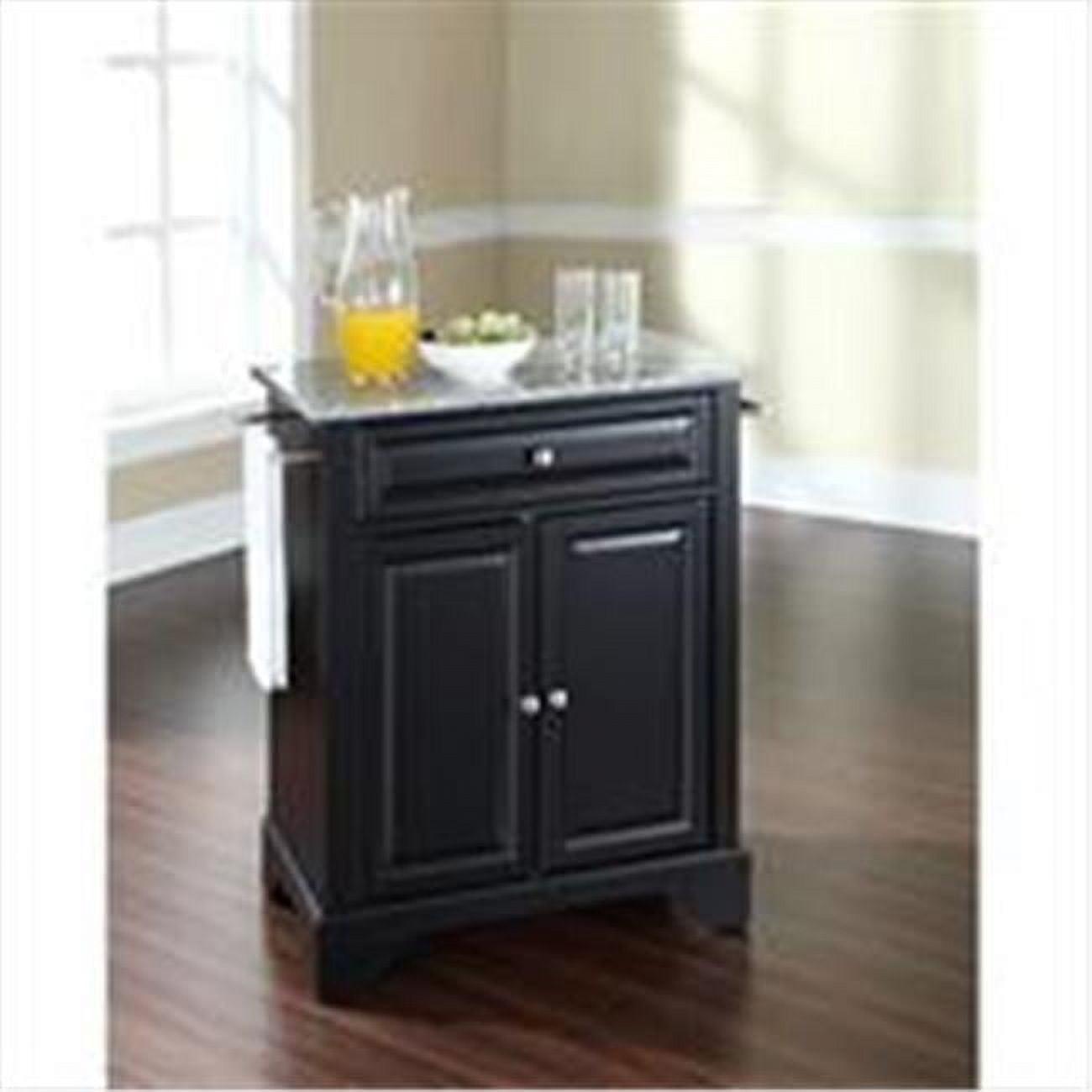 Gray Granite Top Black Portable Kitchen Island Cart