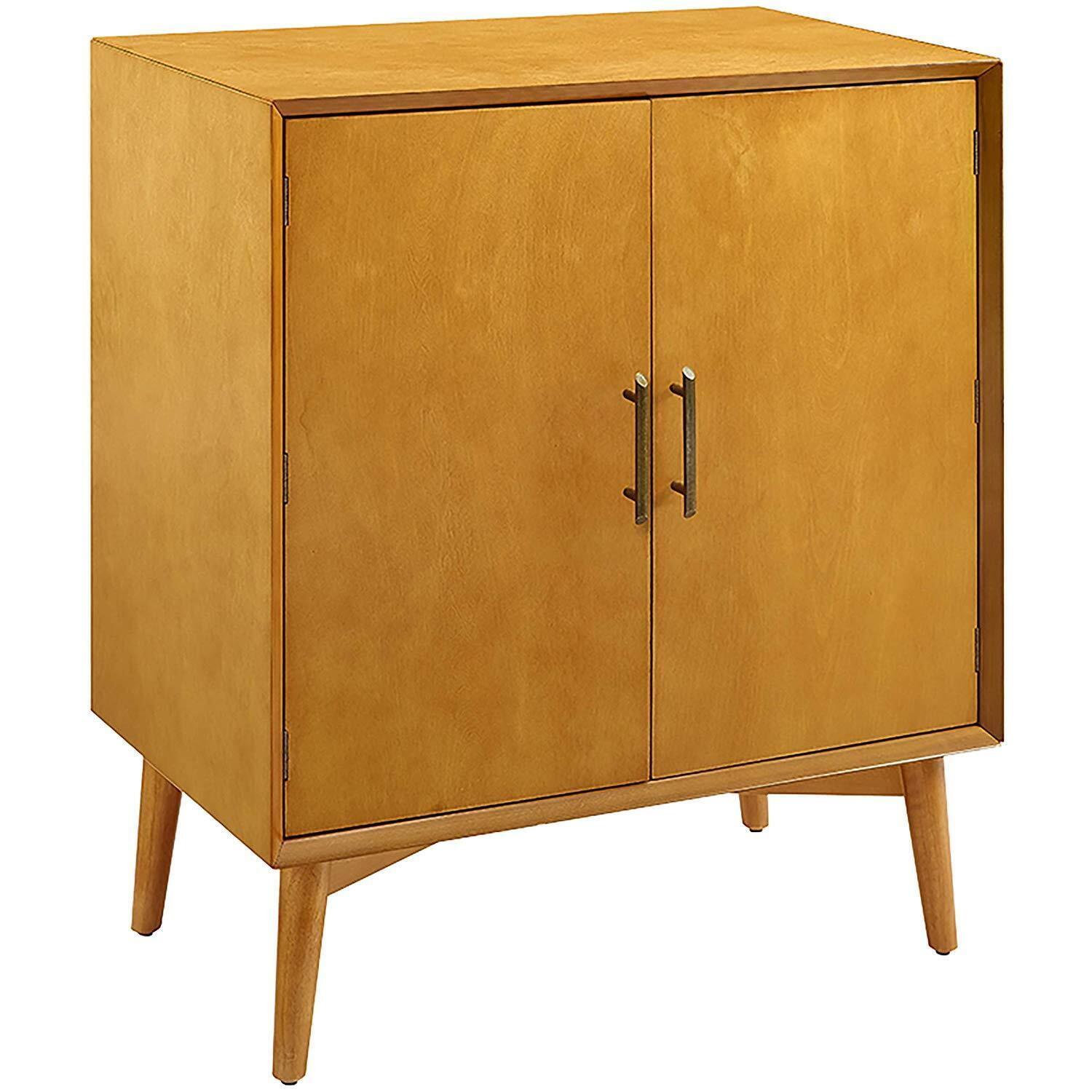 Landon Mid-Century Acorn Brown Bar Cabinet with Antique Brass Handles