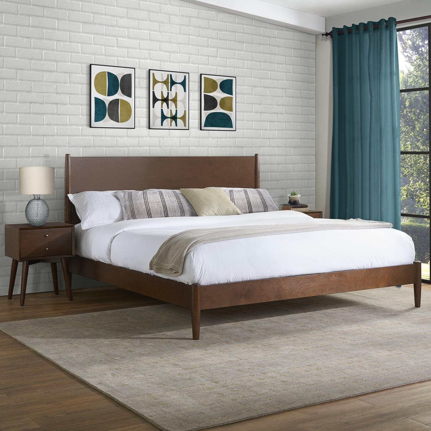 Landon Mid-Century Mahogany King Platform Bed with Wood Headboard