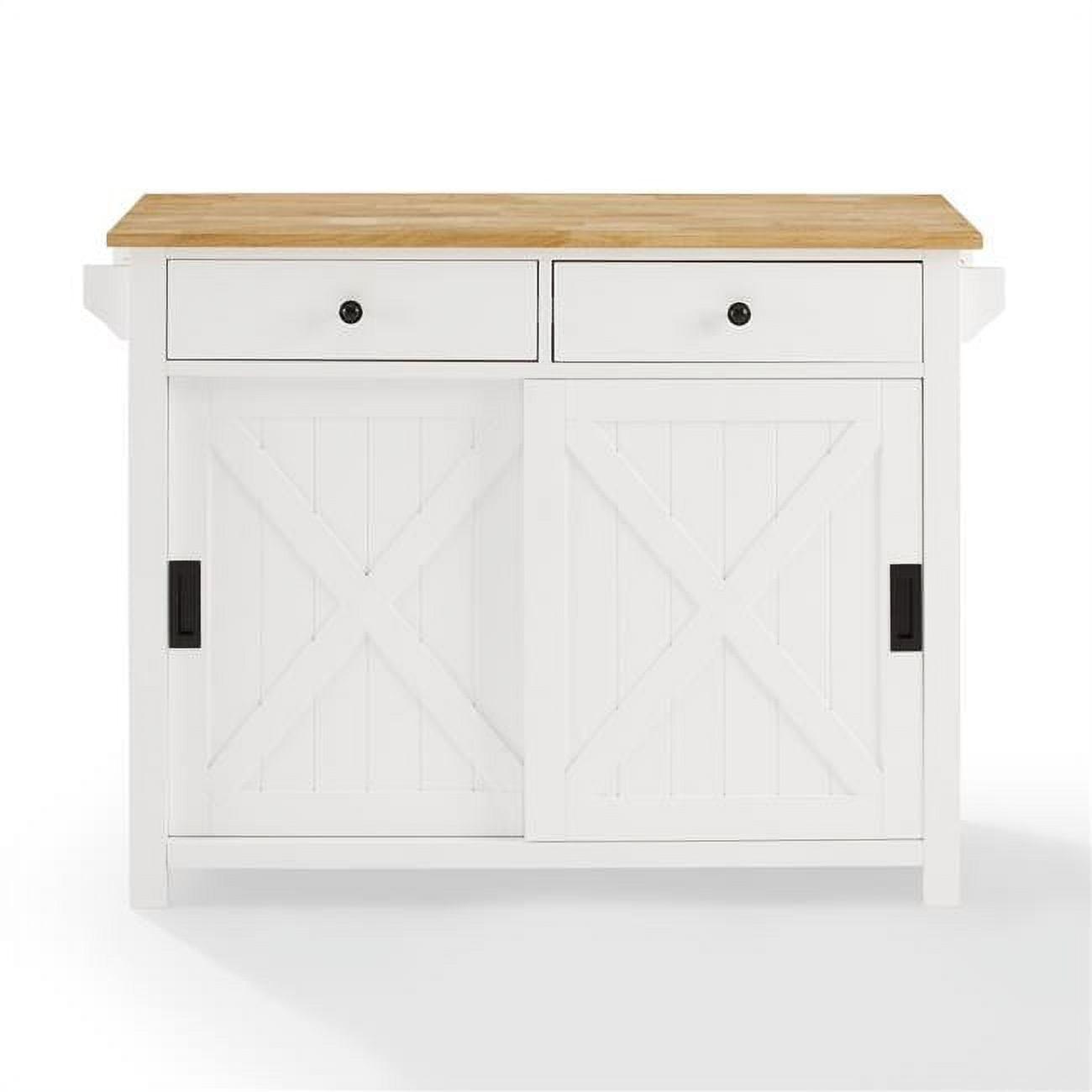 Farmhouse Charm White and Natural Wood Kitchen Cart with Storage