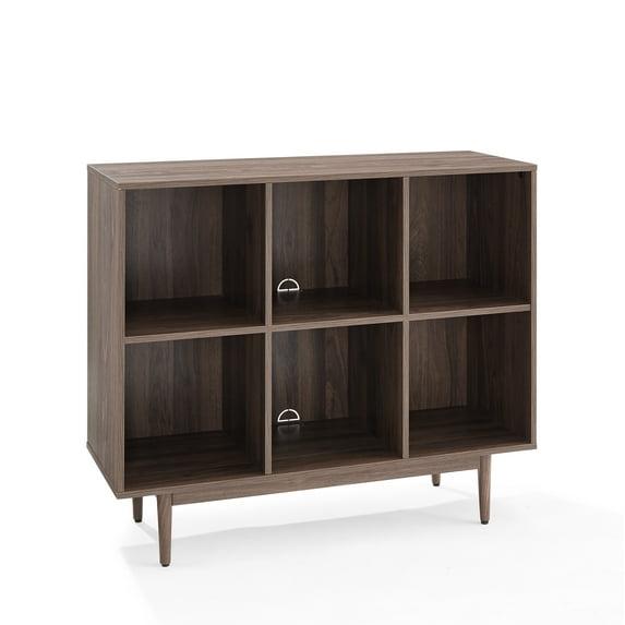35.88" Liam 6 Cube Bookcase Walnut - Crosley: Mid-Century Design, Media Center-Compatible, Tapered Legs
