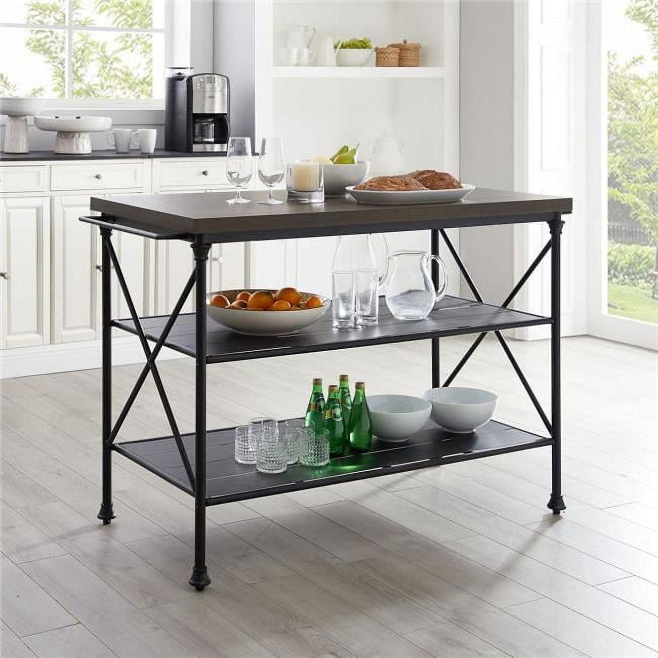 Madeleine 53" Brown and Black Metal Kitchen Island